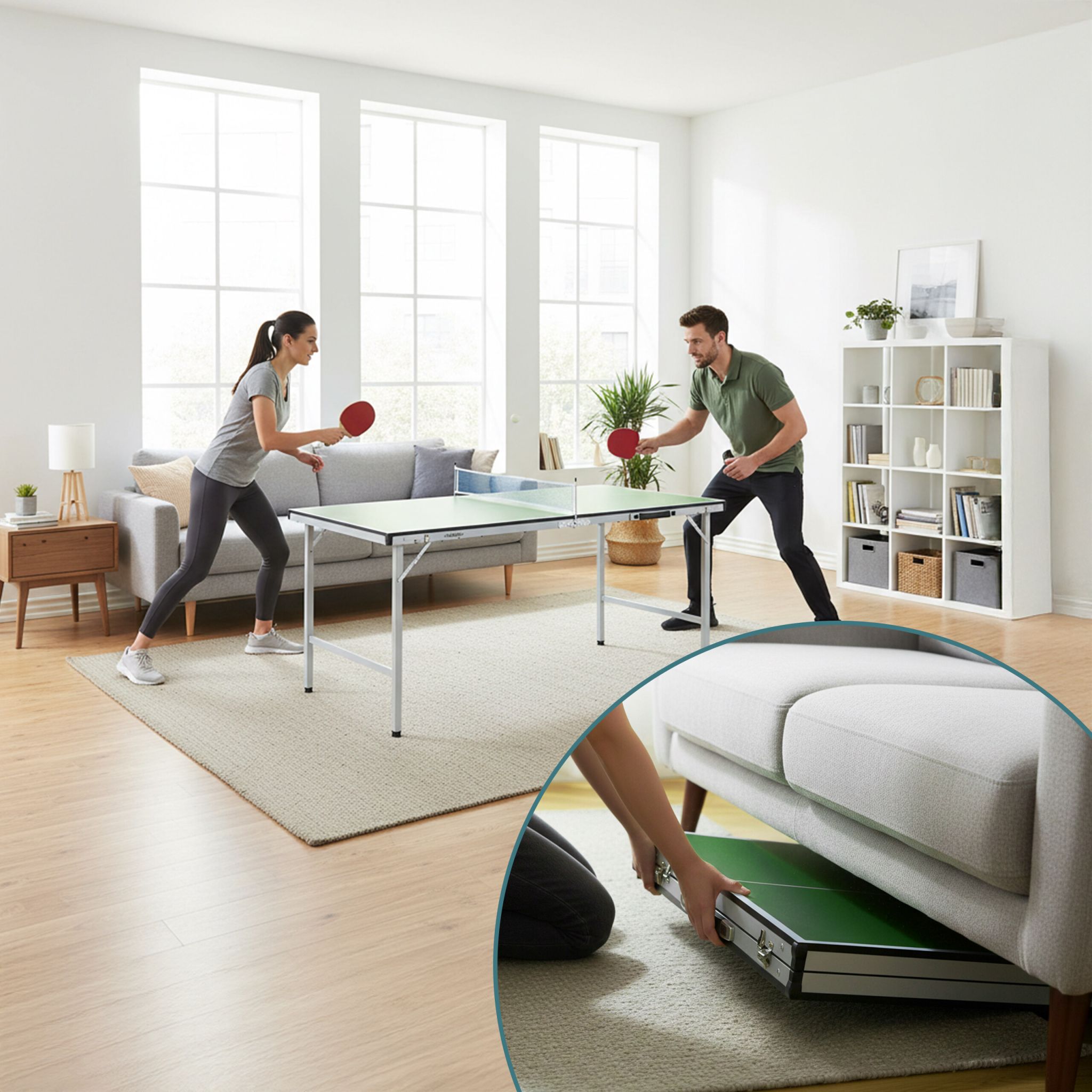 Klappbare Tischtennisplatte mit Zubehör Weiss-Dunkelgrün-Silber von Relaxdays