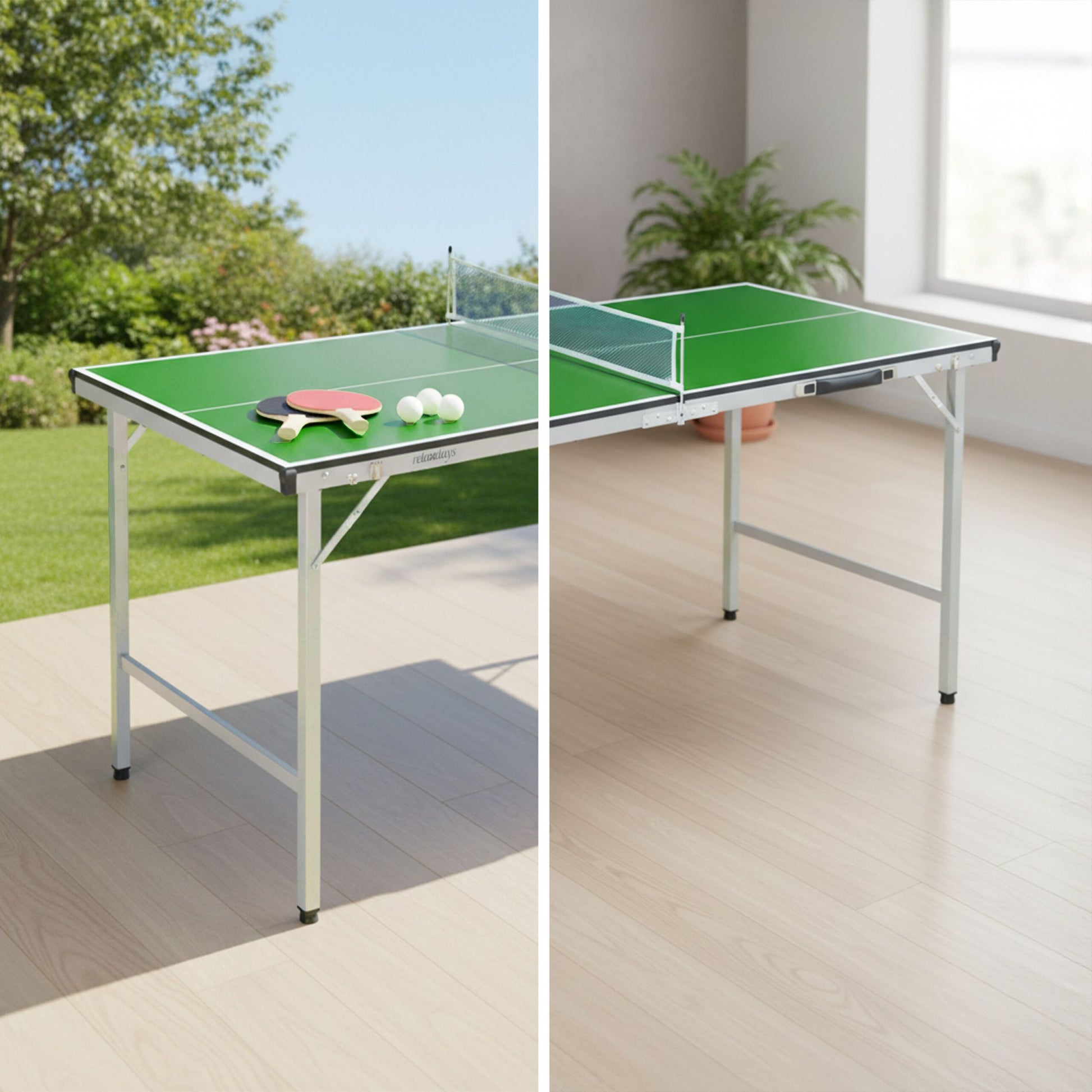 Klappbare Tischtennisplatte mit Zubehör Weiss-Dunkelgrün-Silber von Relaxdays