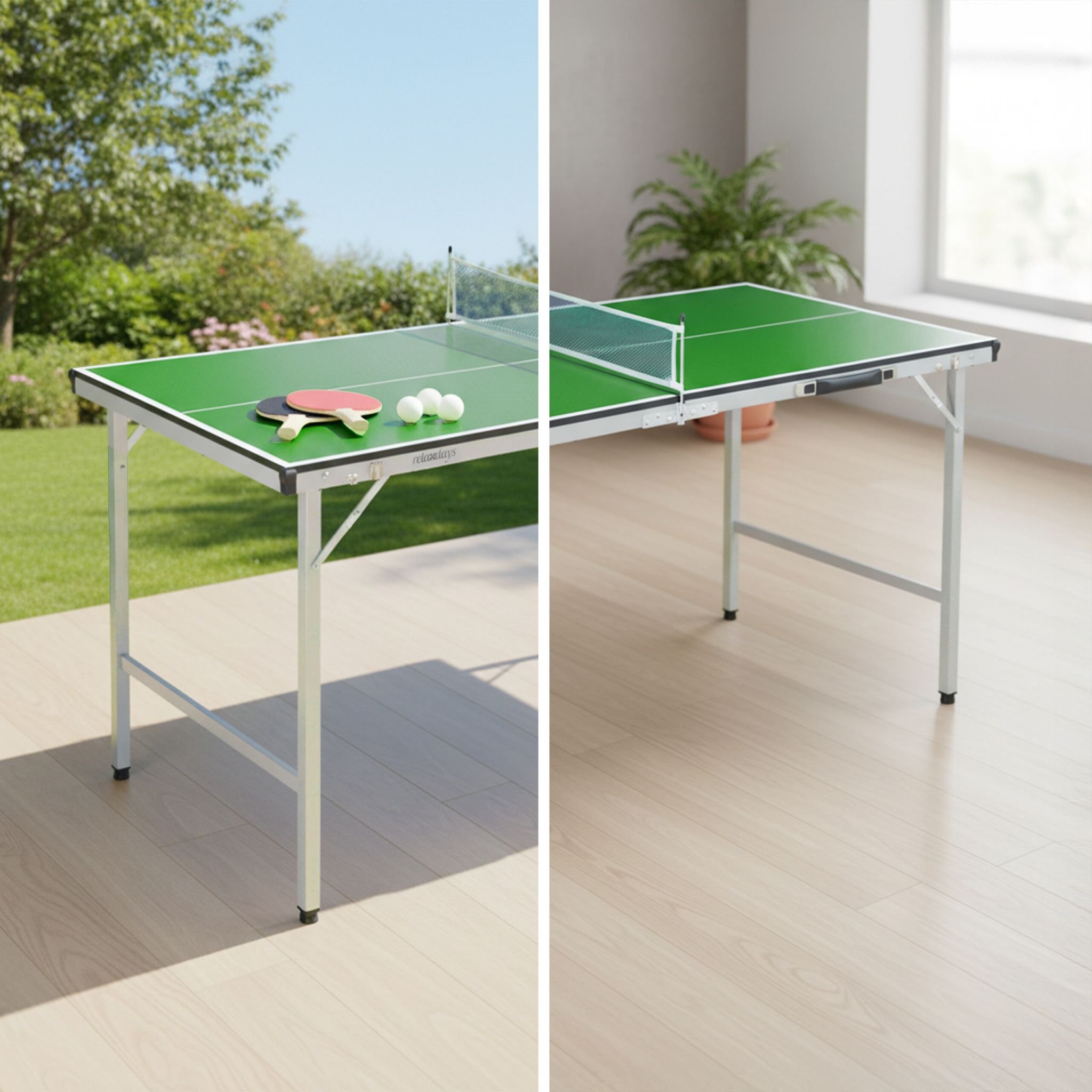 Klappbare Tischtennisplatte mit Zubehör Weiss-Dunkelgrün-Silber von Relaxdays