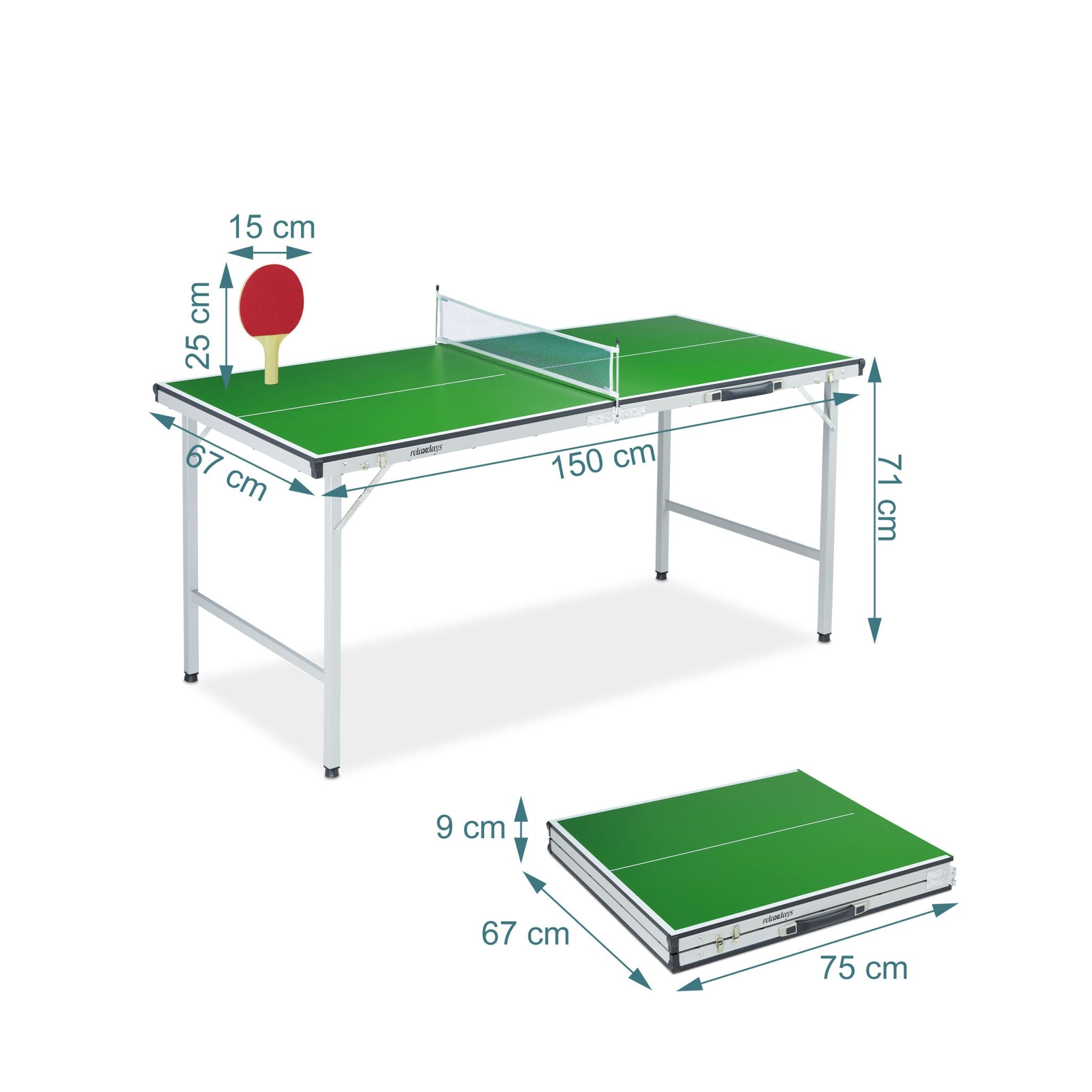 Klappbare Tischtennisplatte mit Zubehör Weiss-Dunkelgrün-Silber von Relaxdays