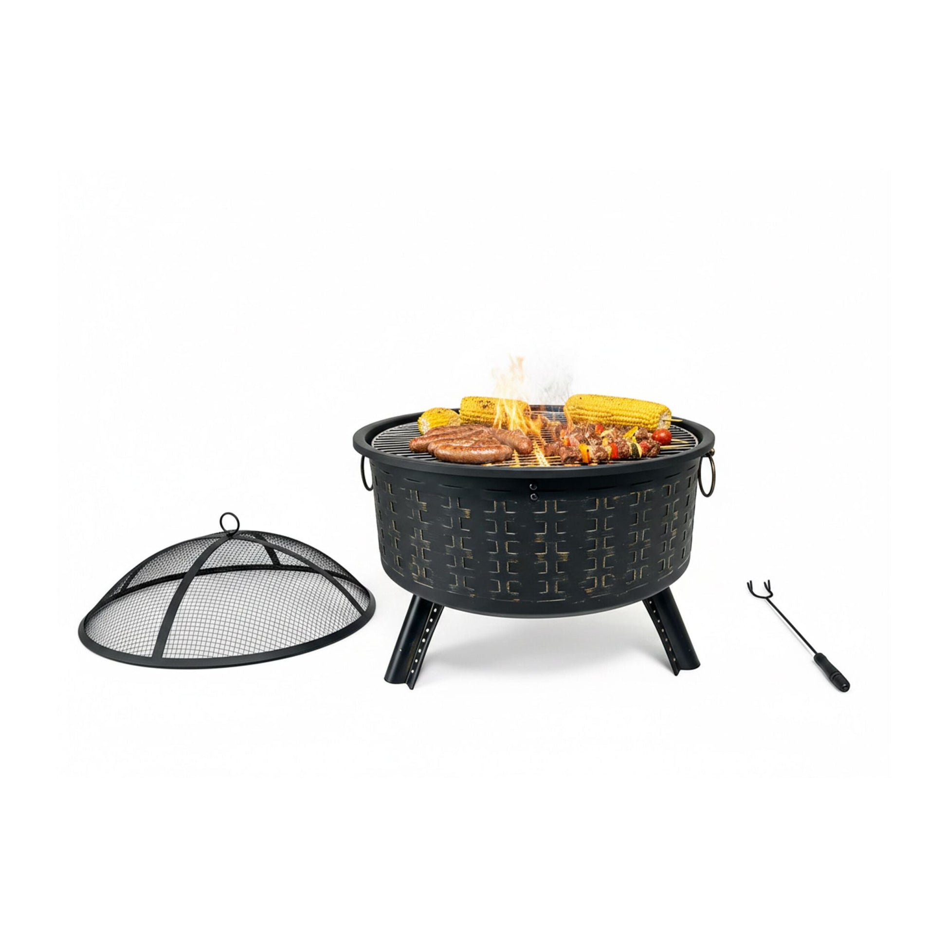 Feuerschale mit Grillrost Schwarz von Relaxdays