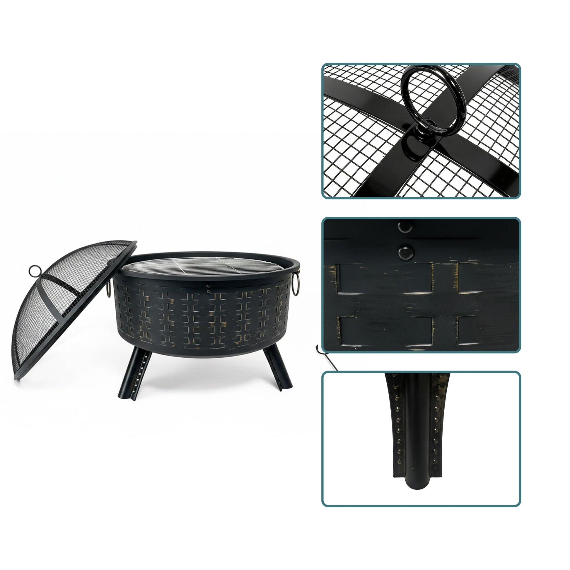 Feuerschale mit Grillrost Schwarz von Relaxdays