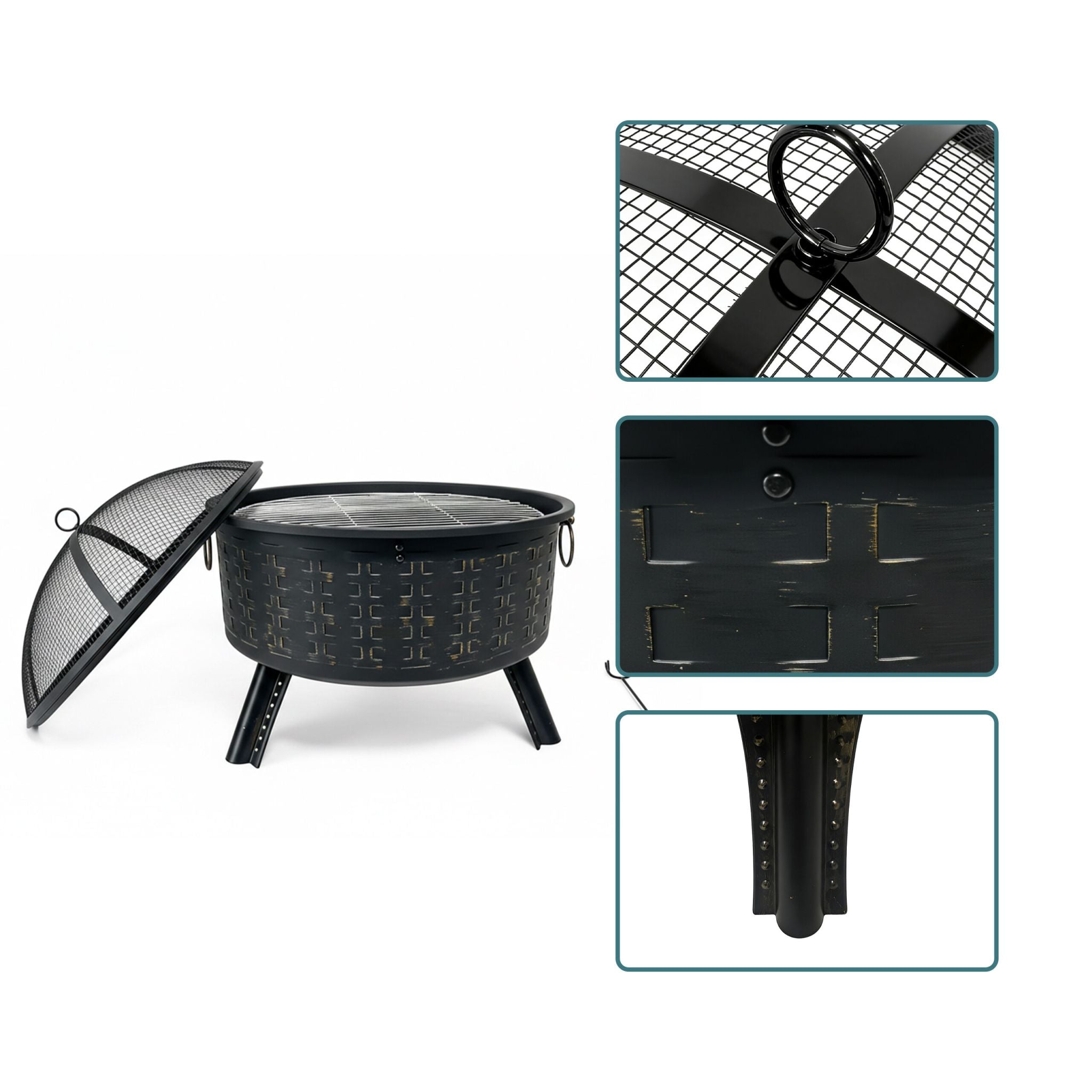 Feuerschale mit Grillrost Schwarz von Relaxdays
