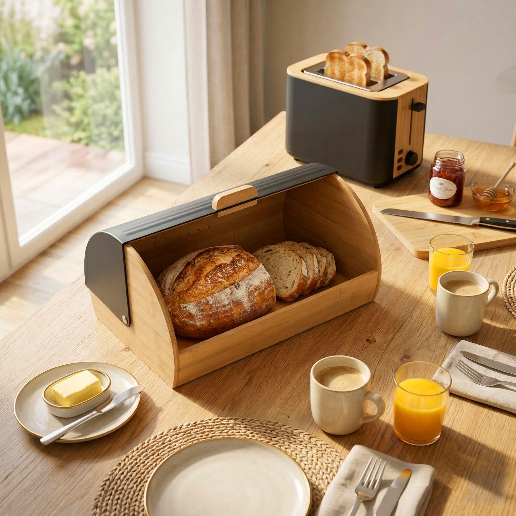 Brotkasten Bambus mit Klappdeckel Hellbraun-Schwarz von Relaxdays