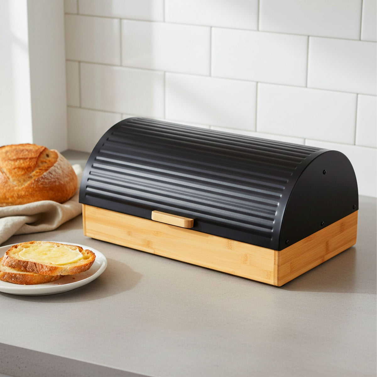 Brotkasten Bambus mit Klappdeckel Hellbraun-Schwarz von Relaxdays