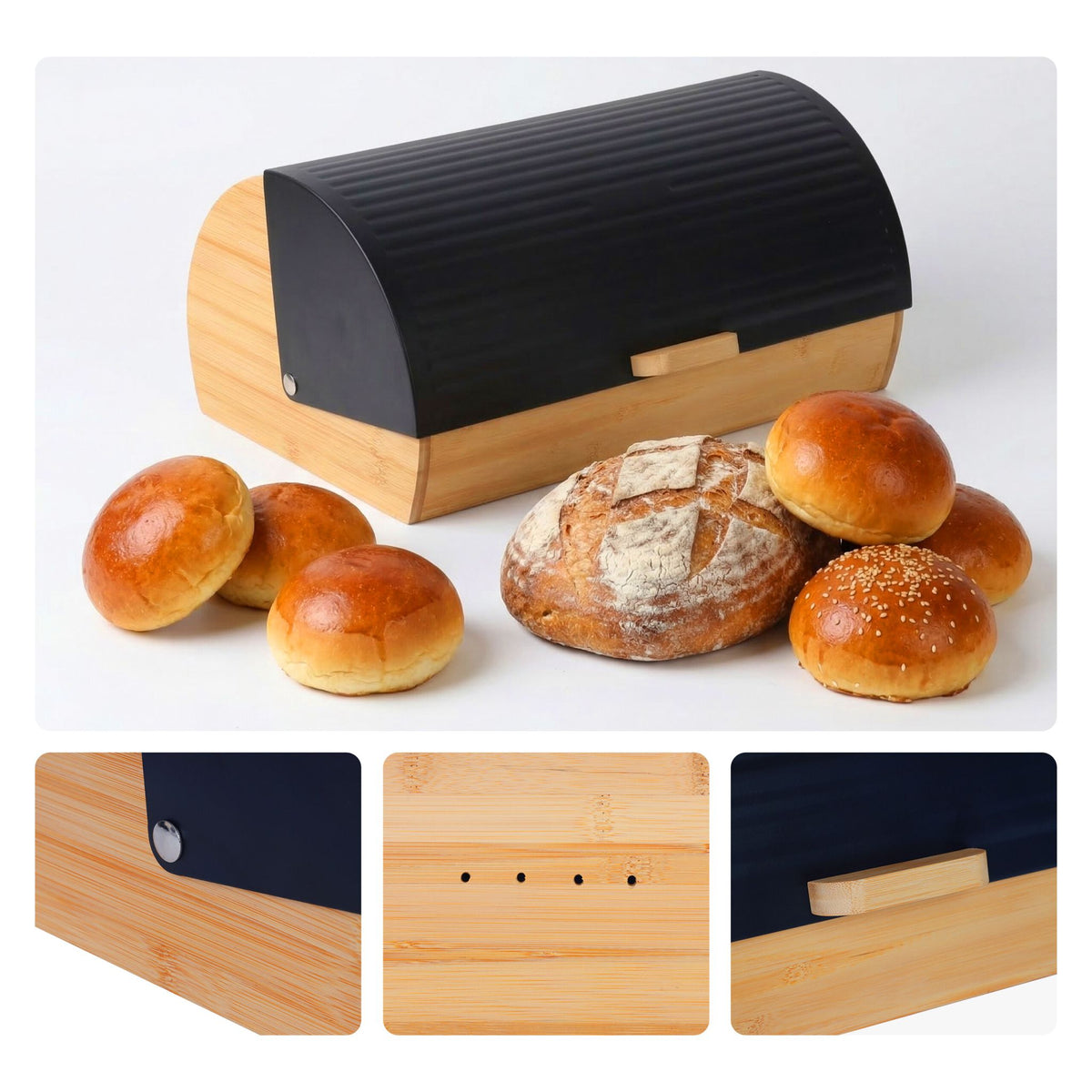 Brotkasten Bambus mit Klappdeckel Hellbraun-Schwarz von Relaxdays