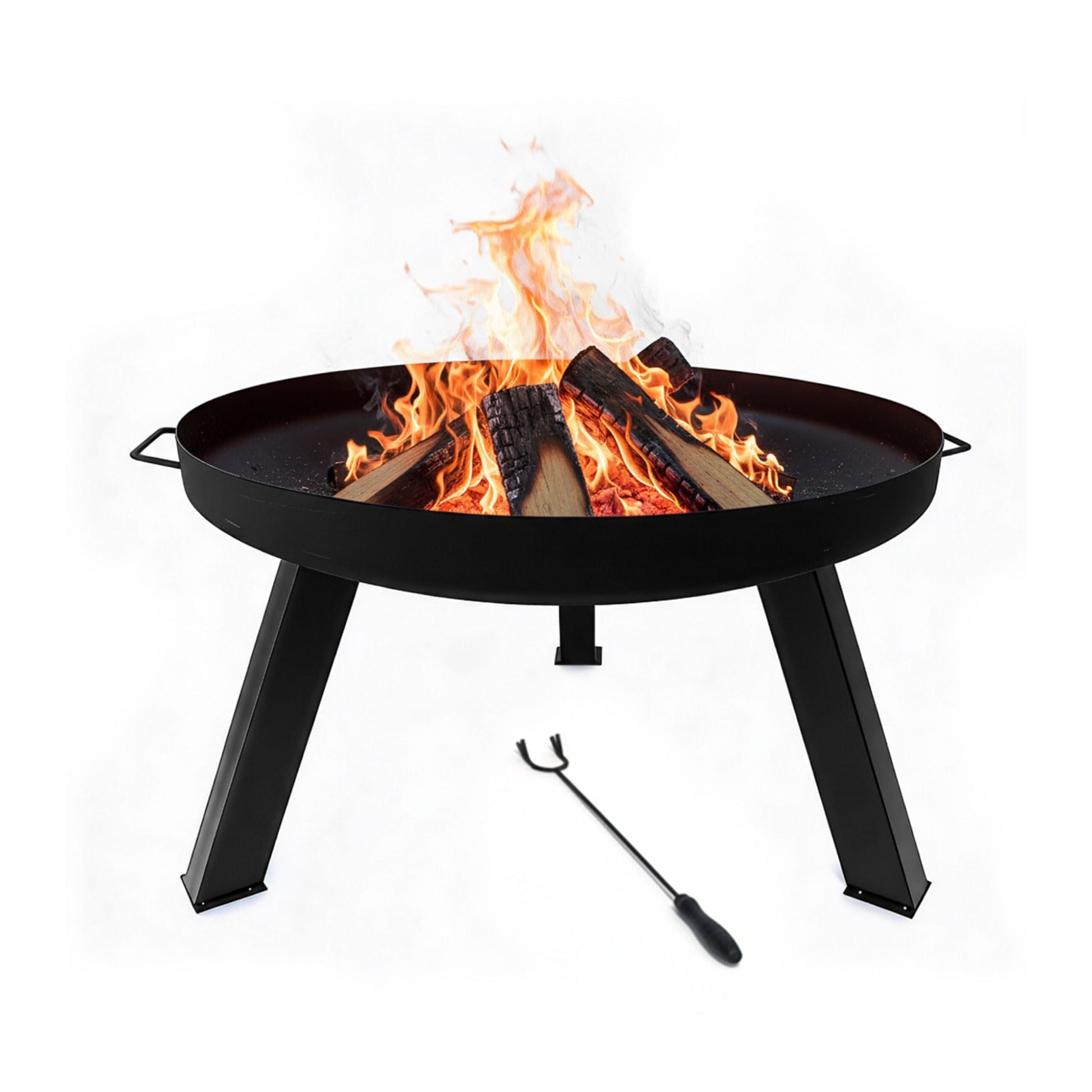 Feuerschale mit Schürhaken Schwarz von Relaxdays