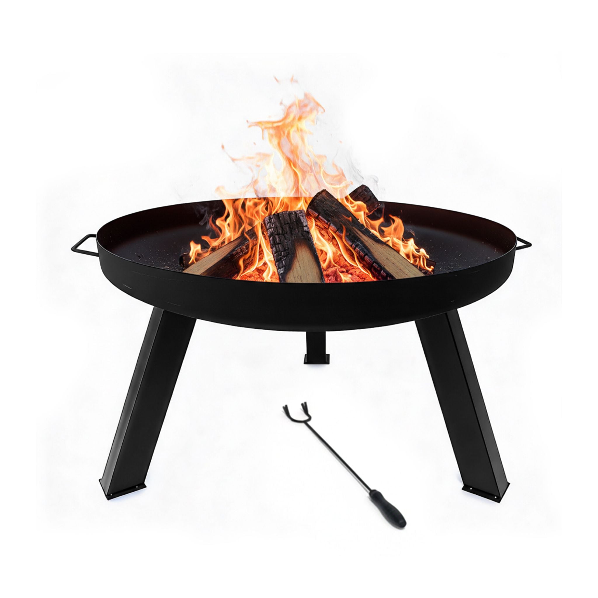Feuerschale mit Schürhaken Schwarz von Relaxdays