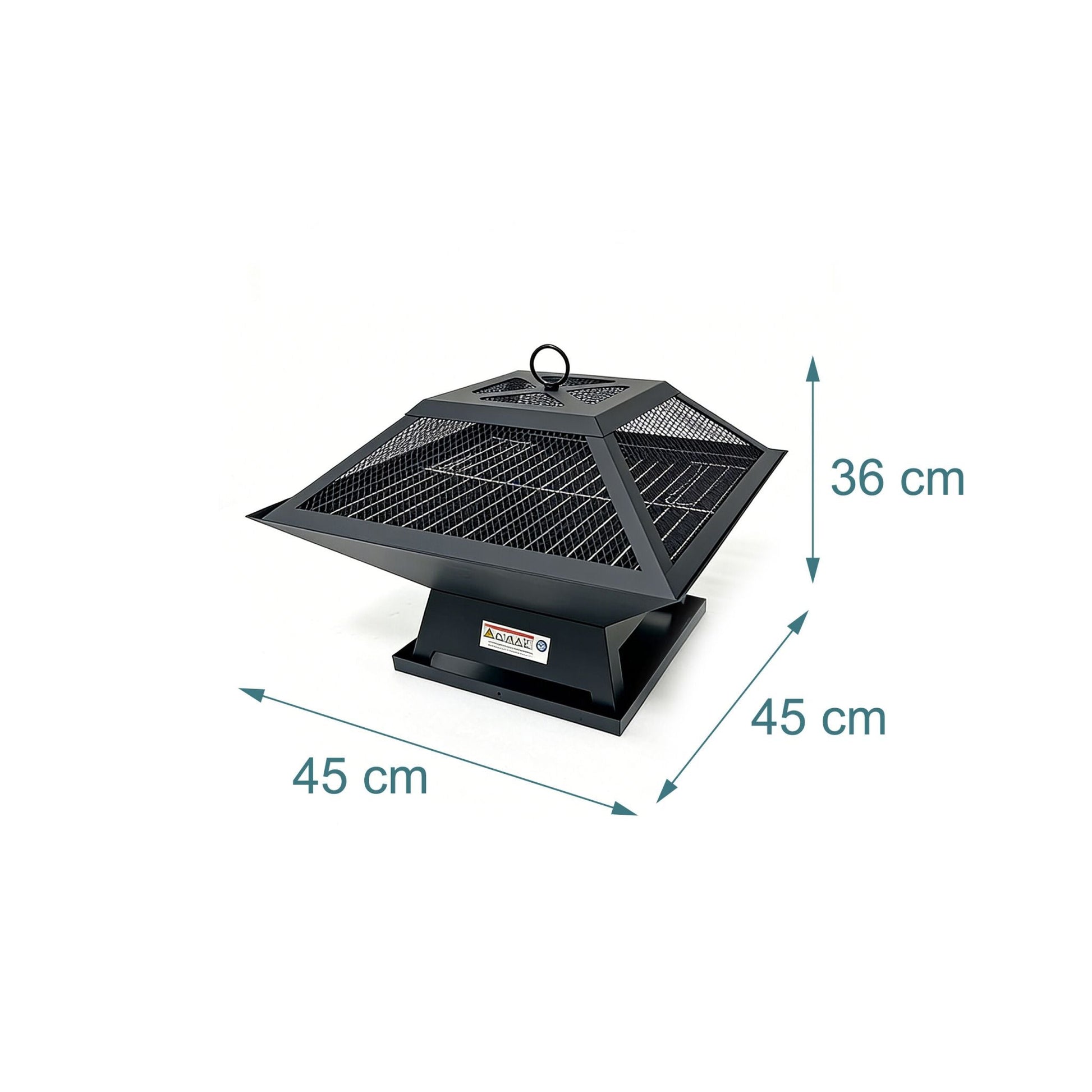 Feuerschale mit Funkenschutz & Grillrost Schwarz von Relaxdays