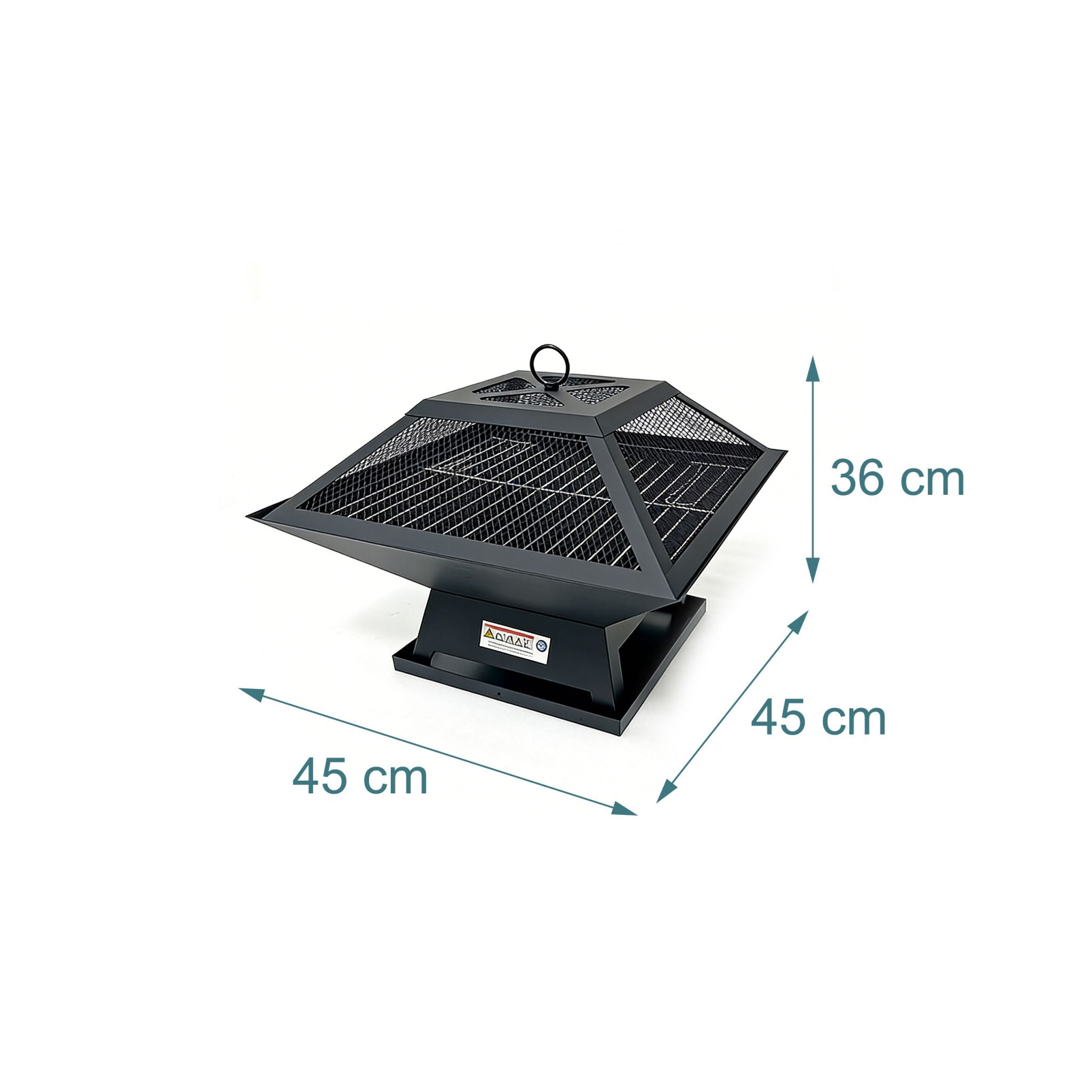 Feuerschale mit Funkenschutz & Grillrost Schwarz von Relaxdays