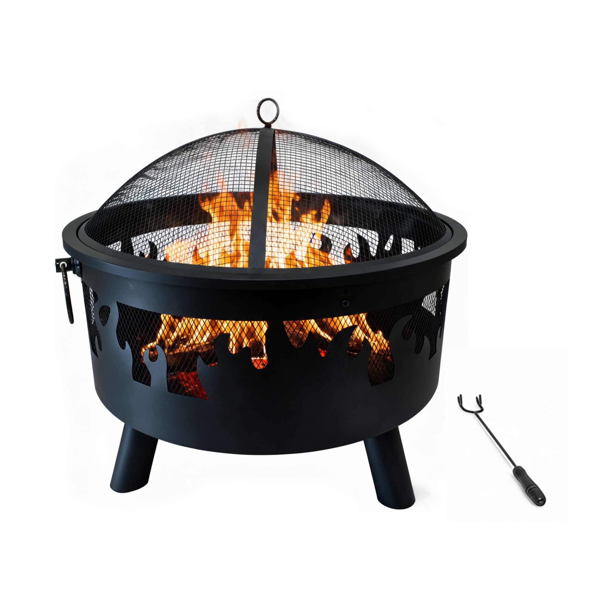 Feuerschale mit Flammenmotiv Schwarz von Relaxdays