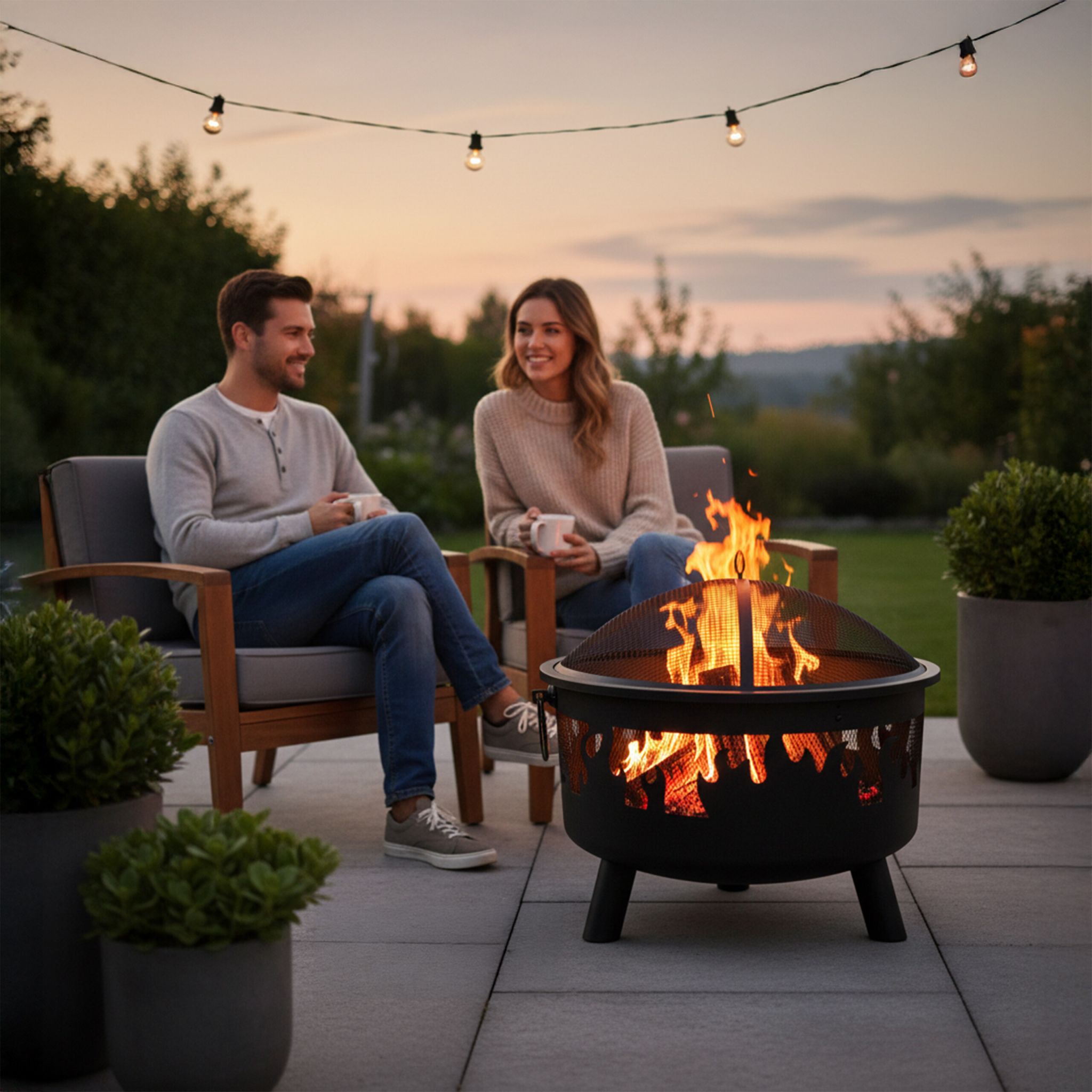 Feuerschale mit Flammenmotiv Schwarz von Relaxdays