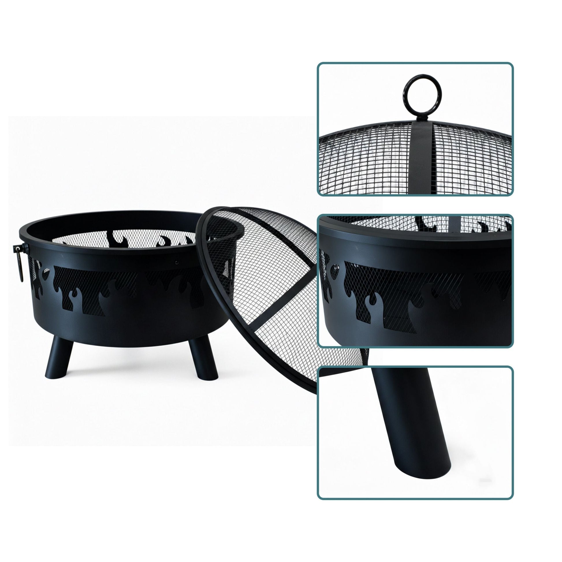 Feuerschale mit Flammenmotiv Schwarz von Relaxdays