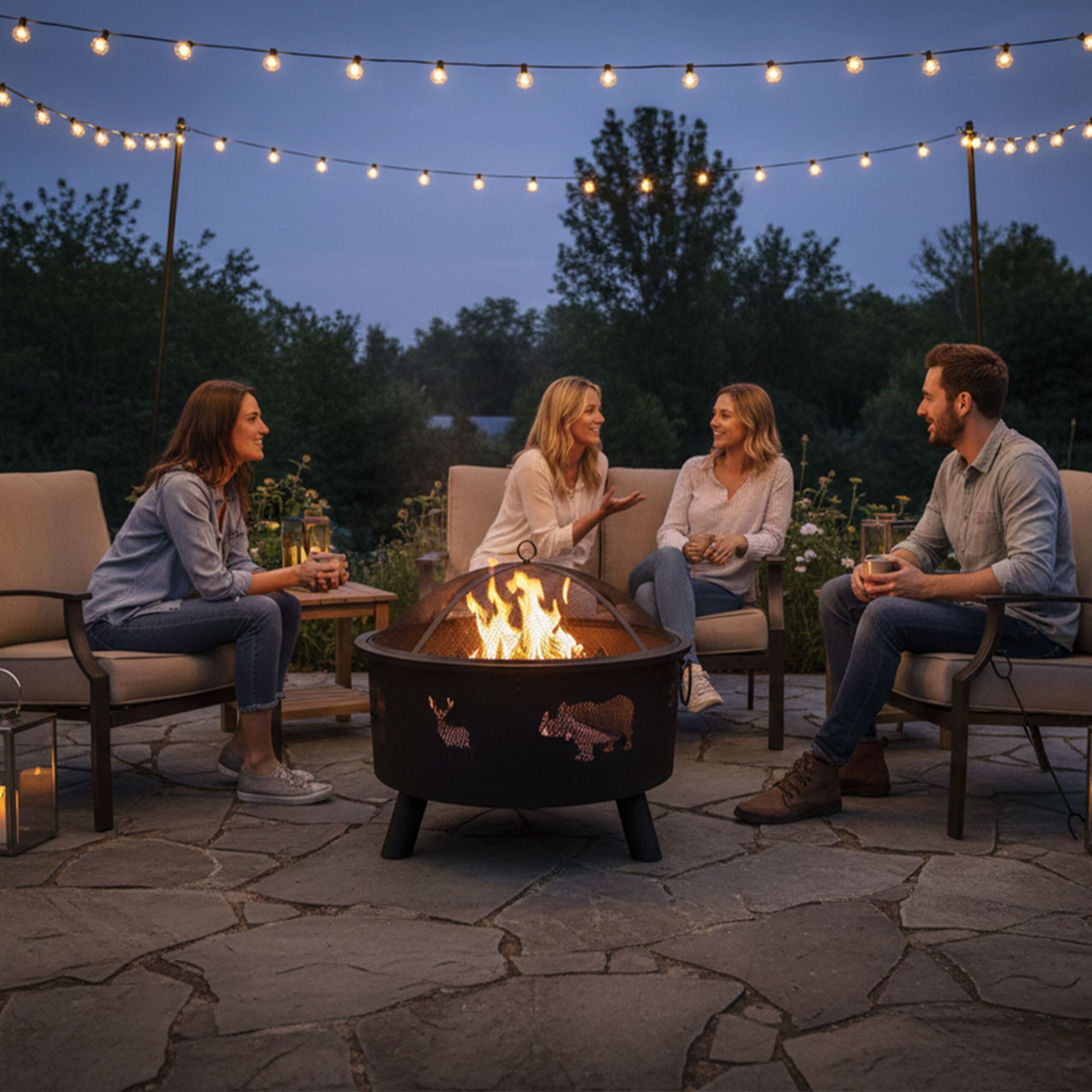 Feuerschale mit Flammenmotiv Schwarz von Relaxdays
