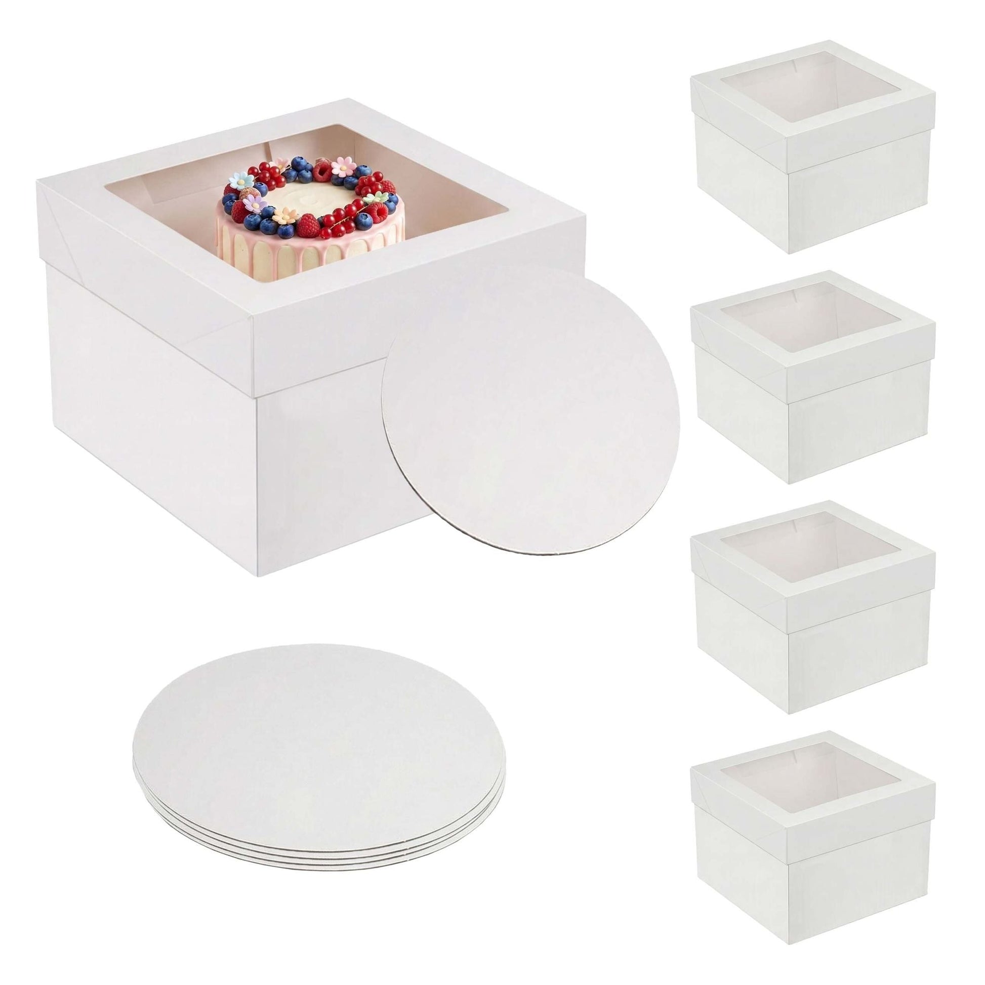 Tortenbox Set Sichtfenster & Cakeboards Weiss-Transparent von Relaxdays