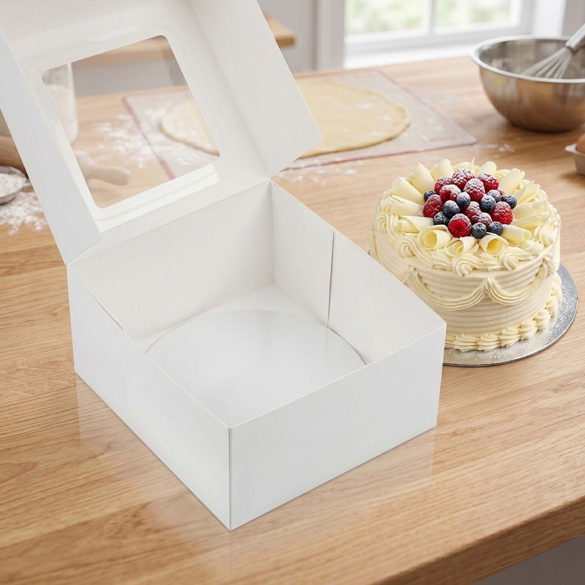 Tortenbox Set Sichtfenster & Cakeboards Weiss-Transparent von Relaxdays
