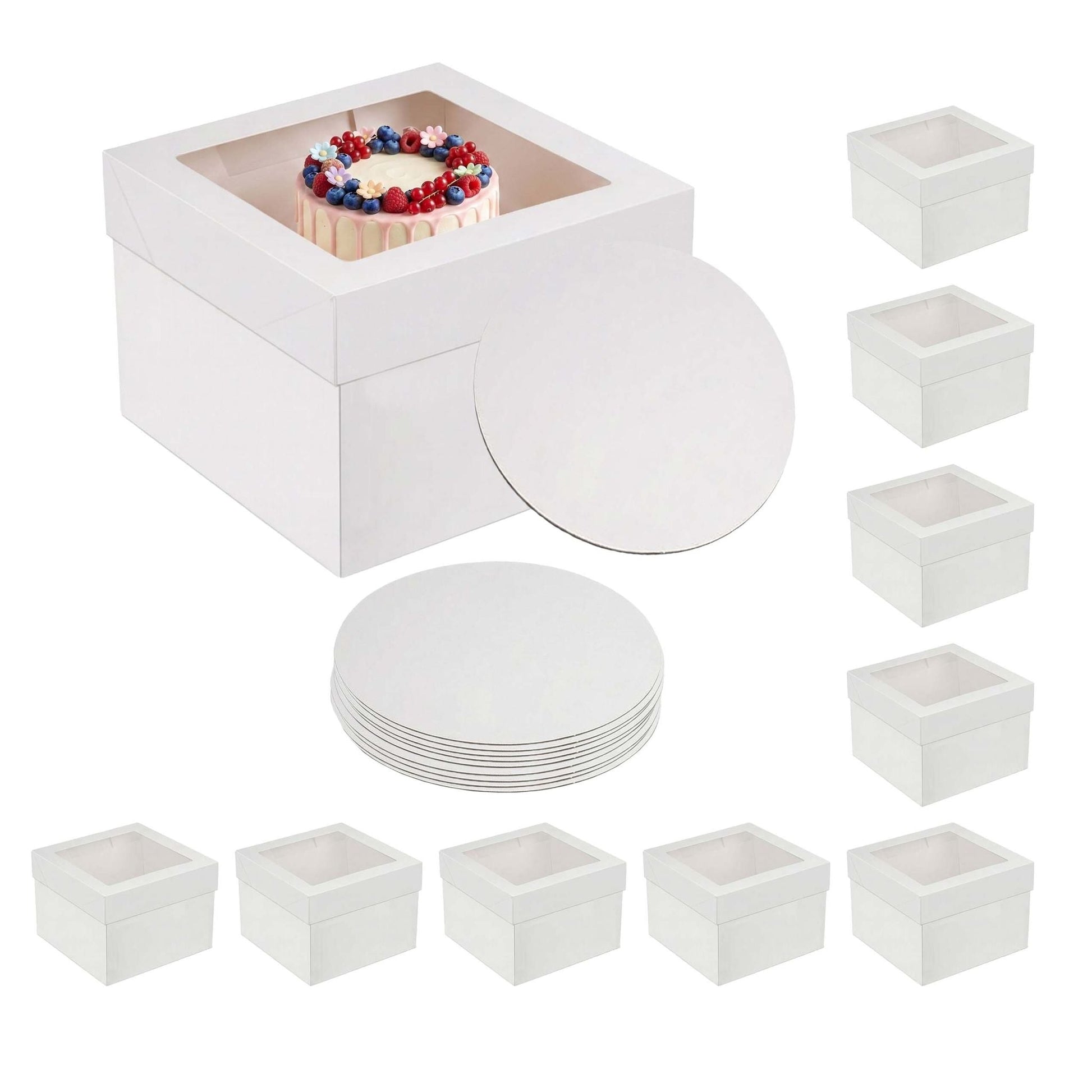 Tortenbox Set Sichtfenster & Cakeboards Weiss-Transparent von Relaxdays