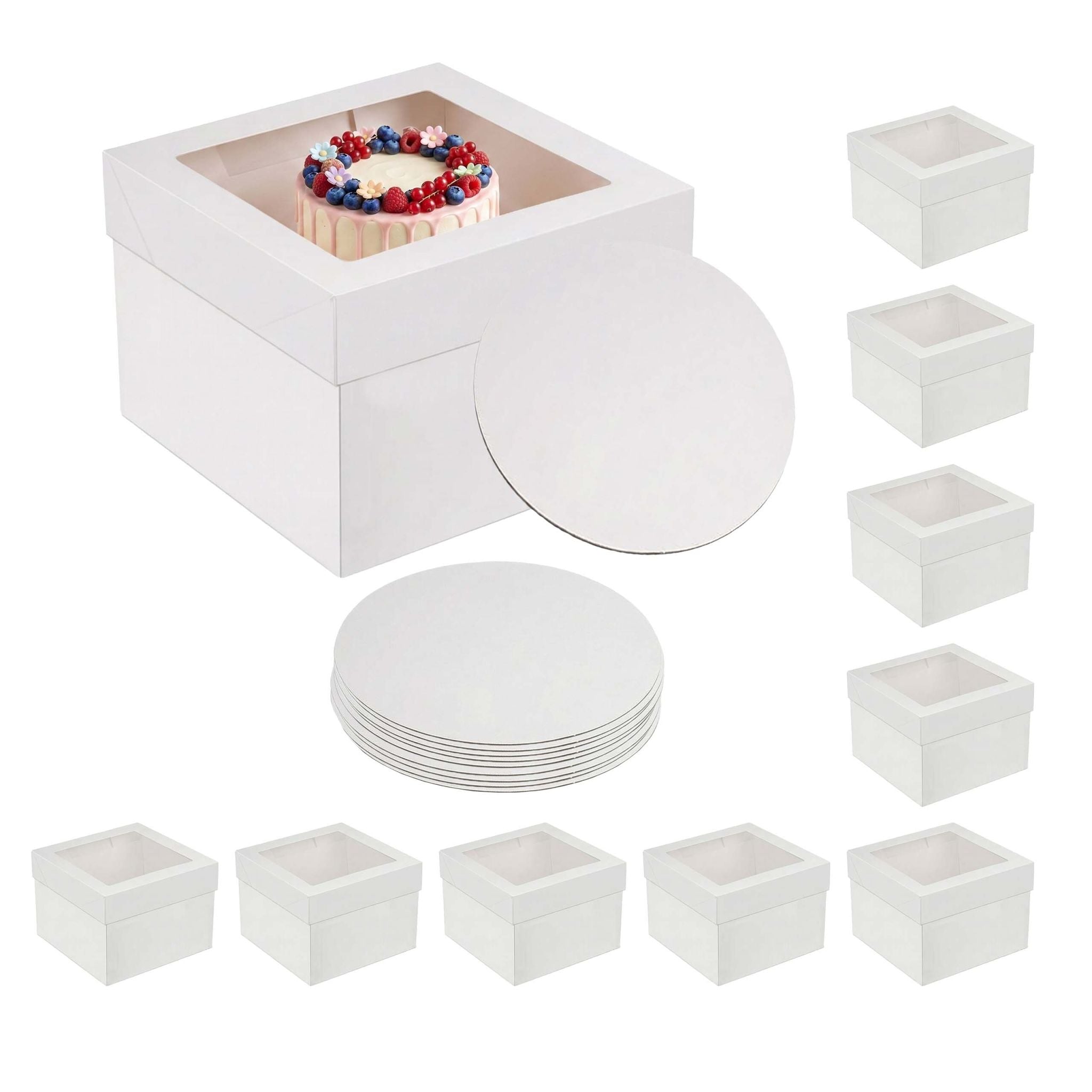Tortenbox Set Sichtfenster & Cakeboards Weiss-Transparent von Relaxdays