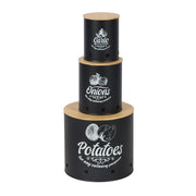 Aufbewahrungsbox 3er-Set Bambusdeckel Weiss-Hellbraun-Schwarz von Relaxdays