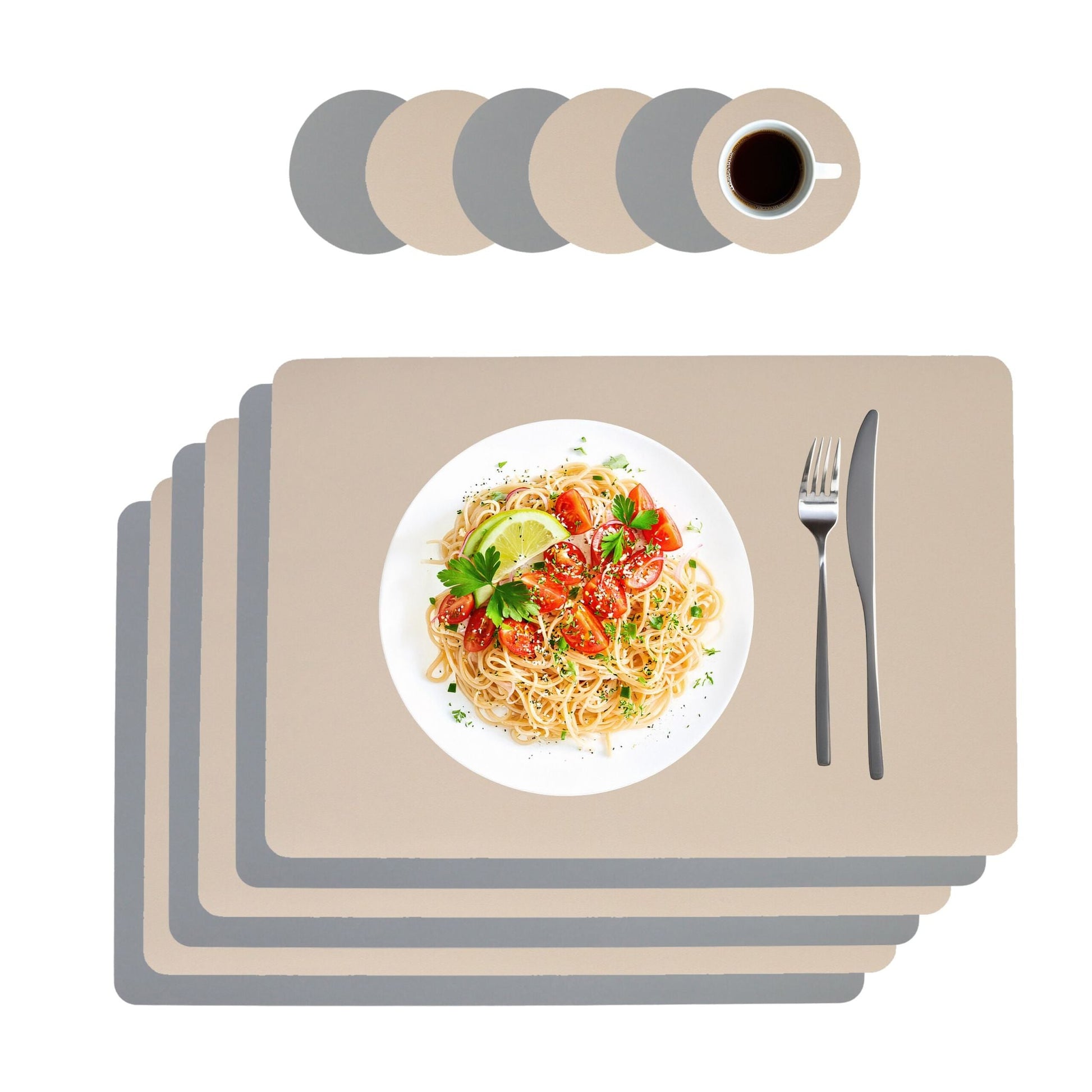 Platzdeckchen mit Untersetzern 6er-Set Beige-Grau von Relaxdays