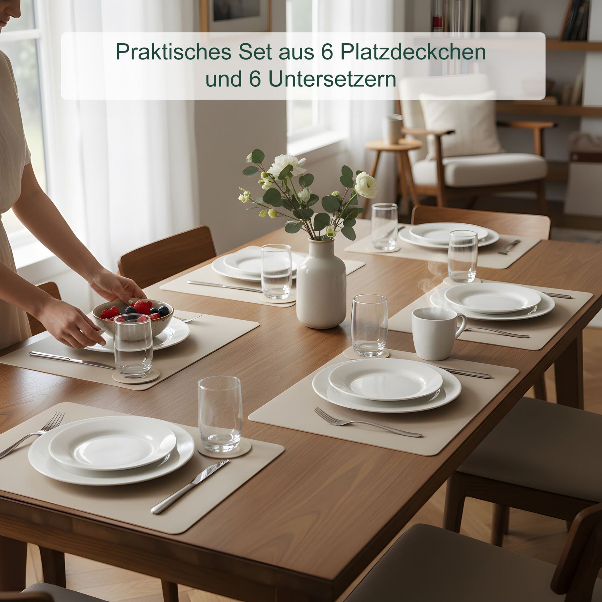 Platzdeckchen mit Untersetzern 6er-Set Beige-Grau von Relaxdays