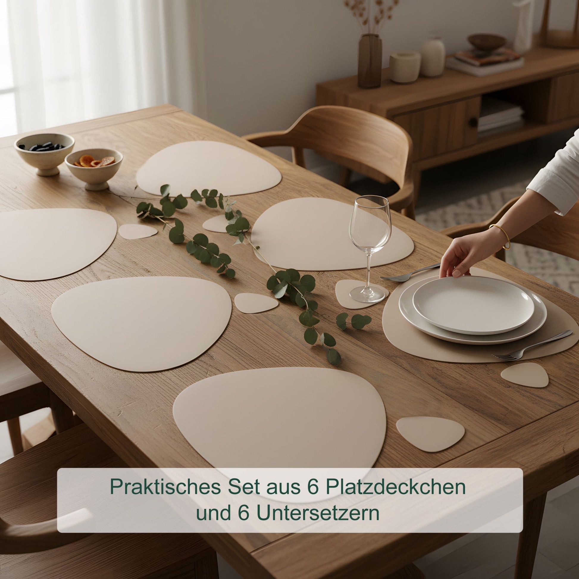 Platzdeckchen mit Untersetzern 6er-Set Beige-Grau von Relaxdays