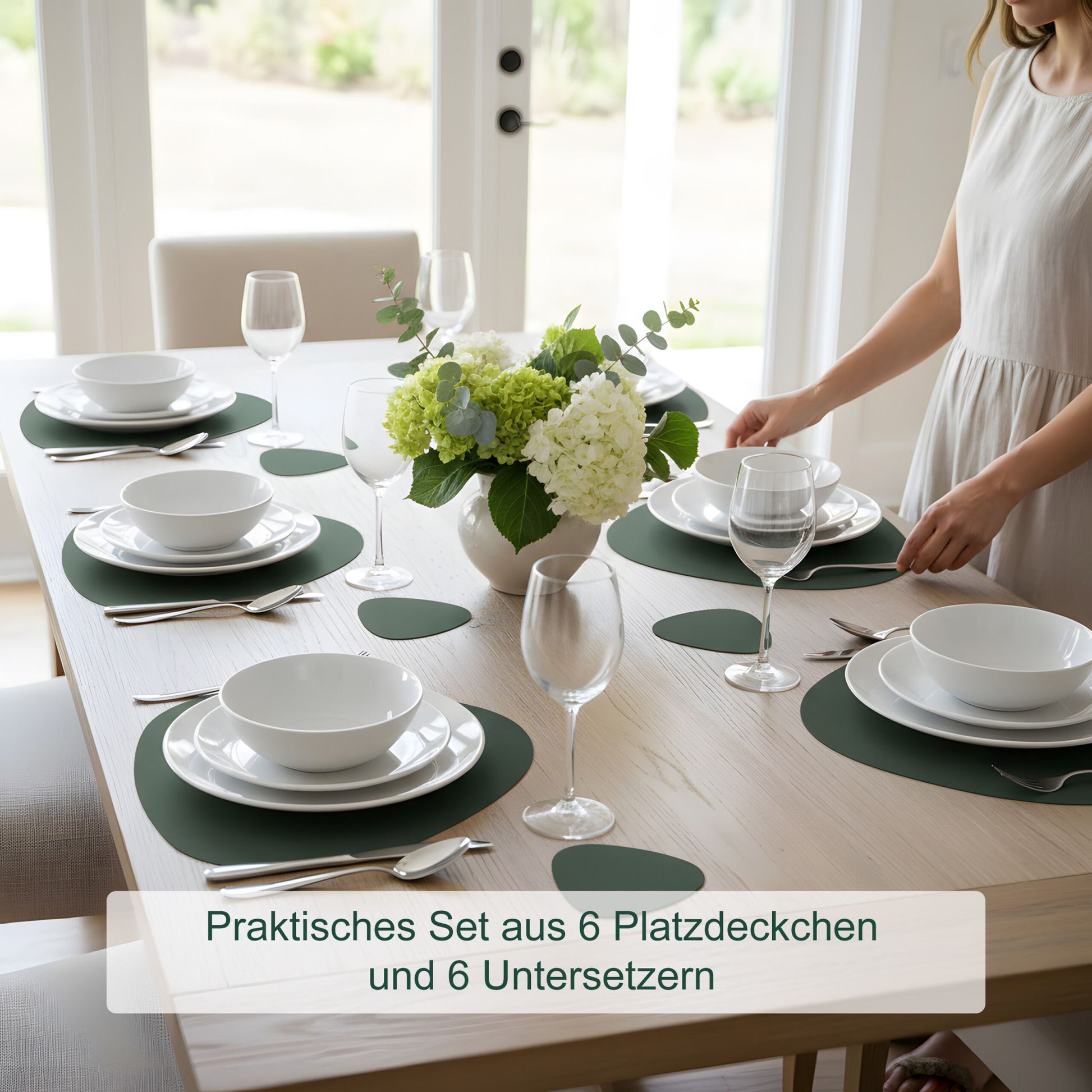 Platzdeckchen mit Untersetzern 6er-Set Dunkelgrün-Grau von Relaxdays