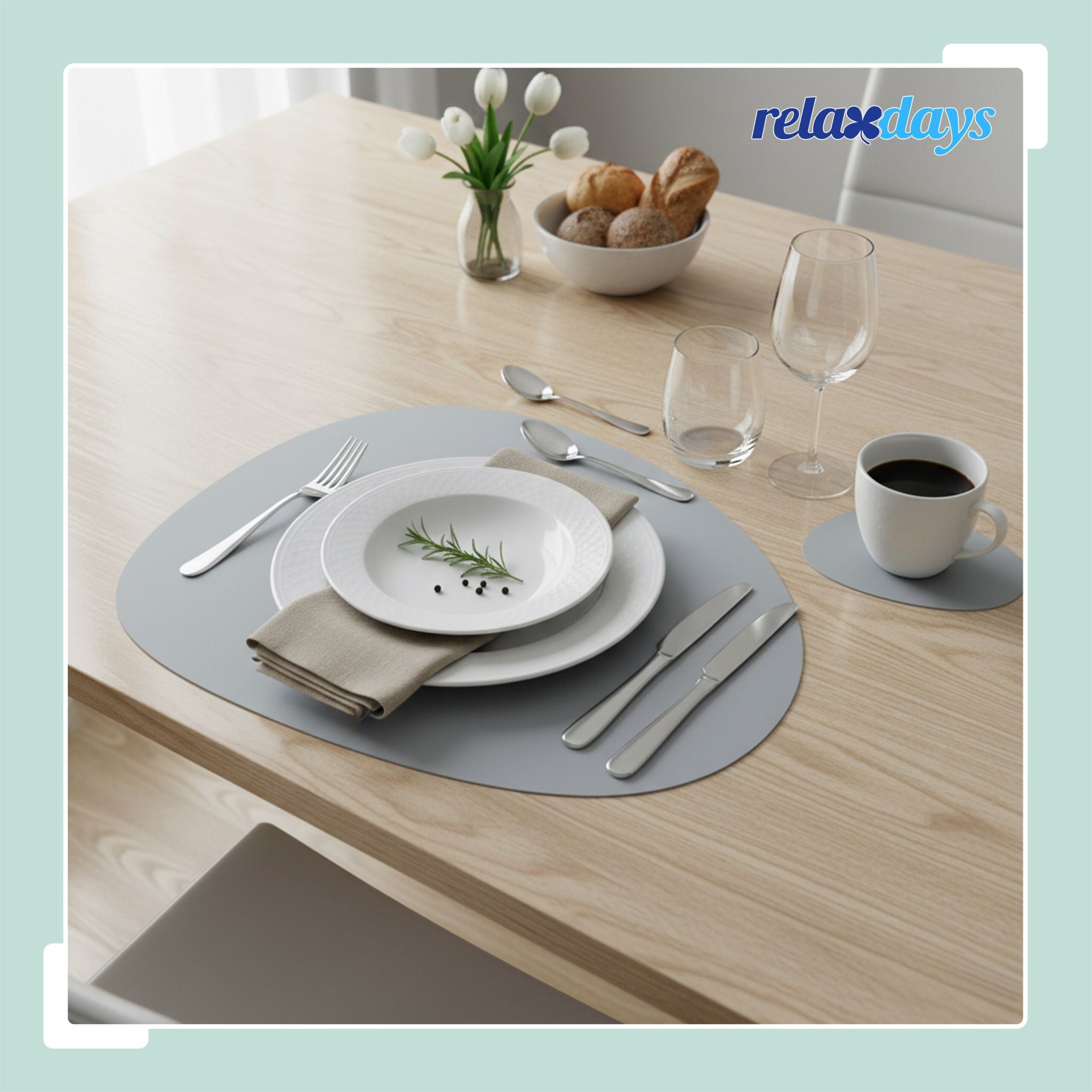 Platzdeckchen mit Untersetzern 6er-Set Dunkelgrün-Grau von Relaxdays