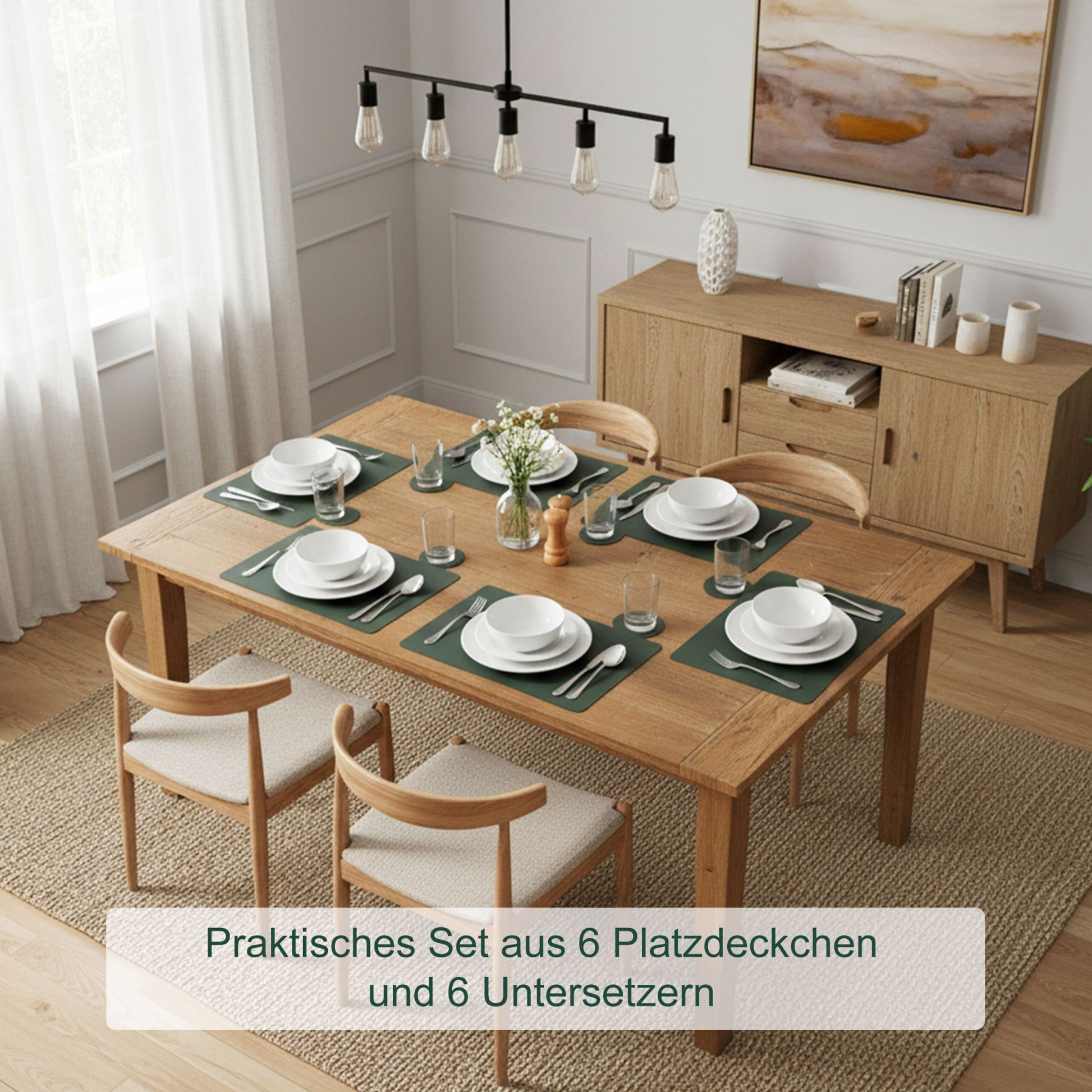 Platzdeckchen mit Untersetzern 6er-Set Dunkelgrün-Grau von Relaxdays