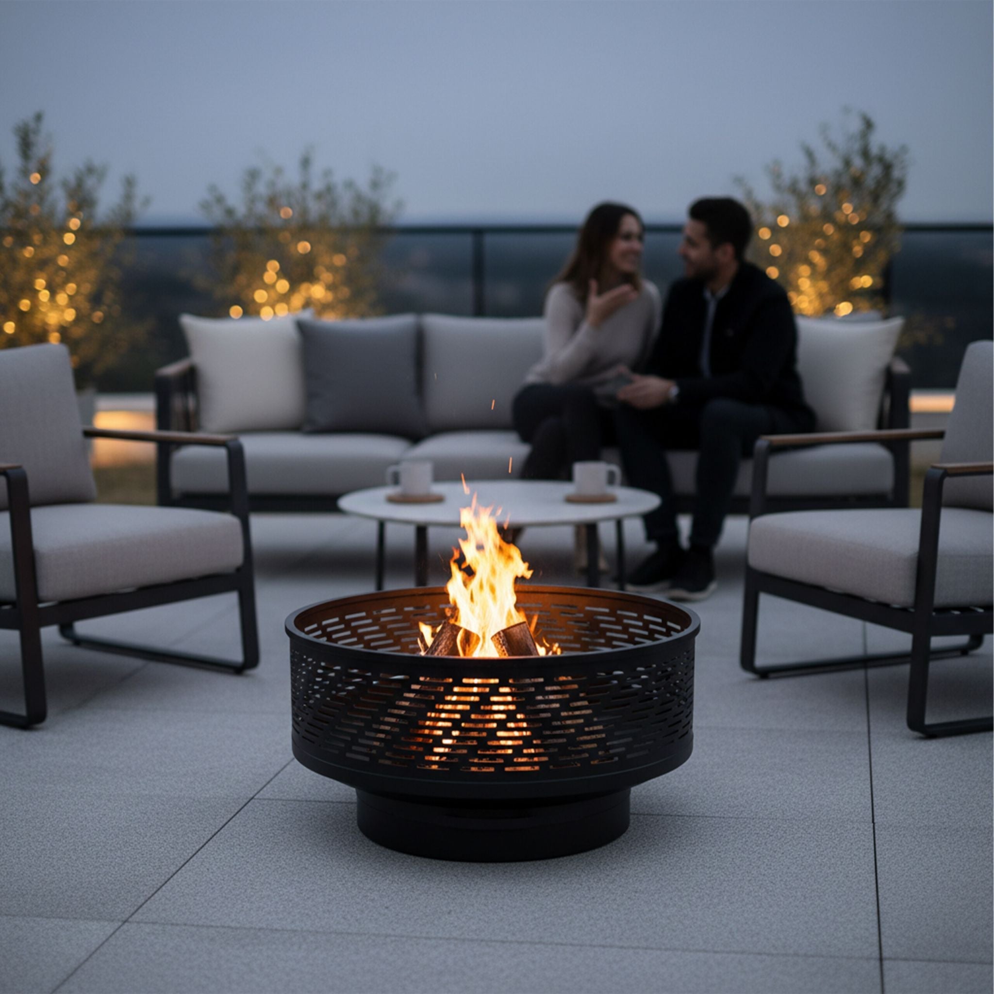 Feuerschale mit Deckel und Grill Schwarz von Relaxdays