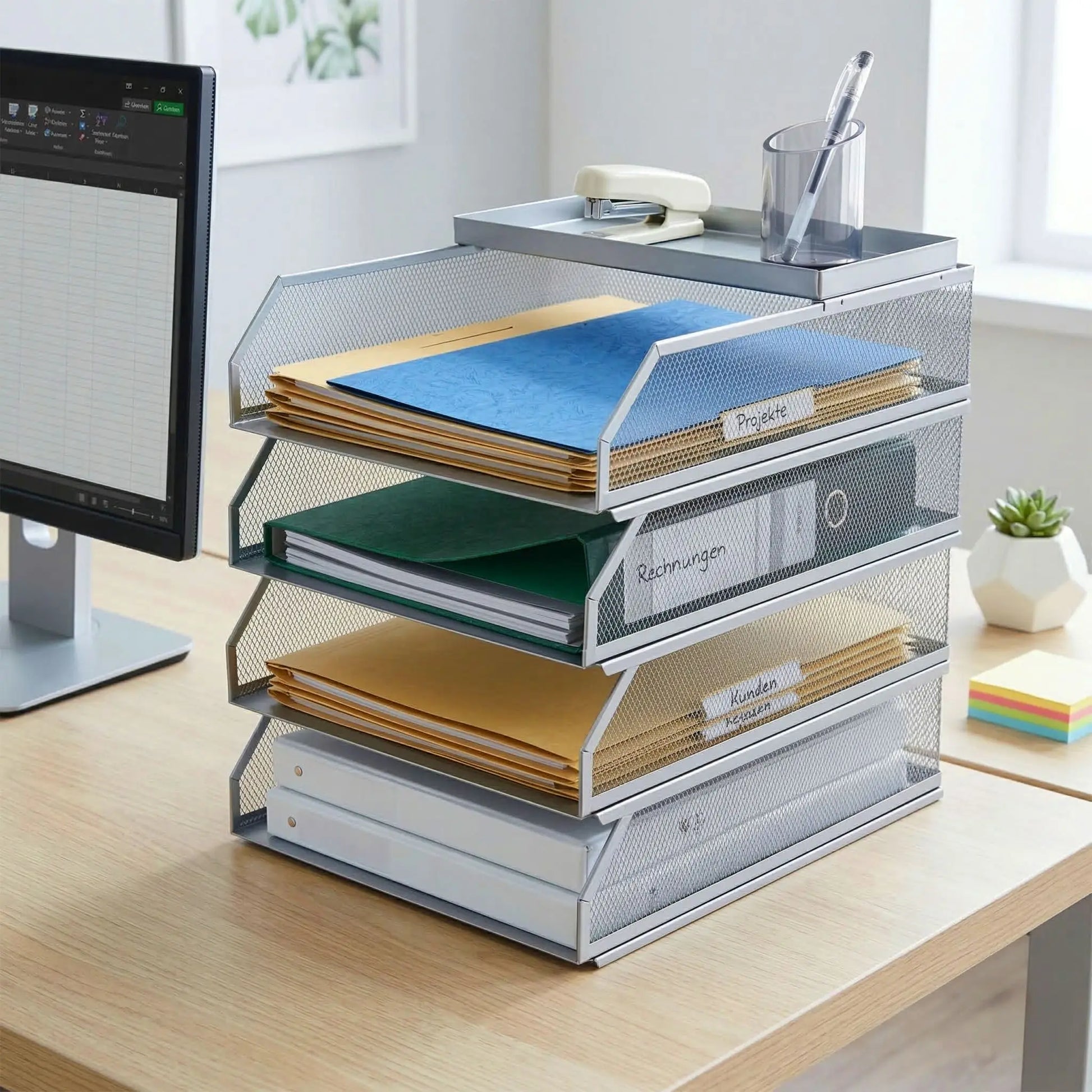 Briefablage Metall 4 Fächer Silber von Relaxdays