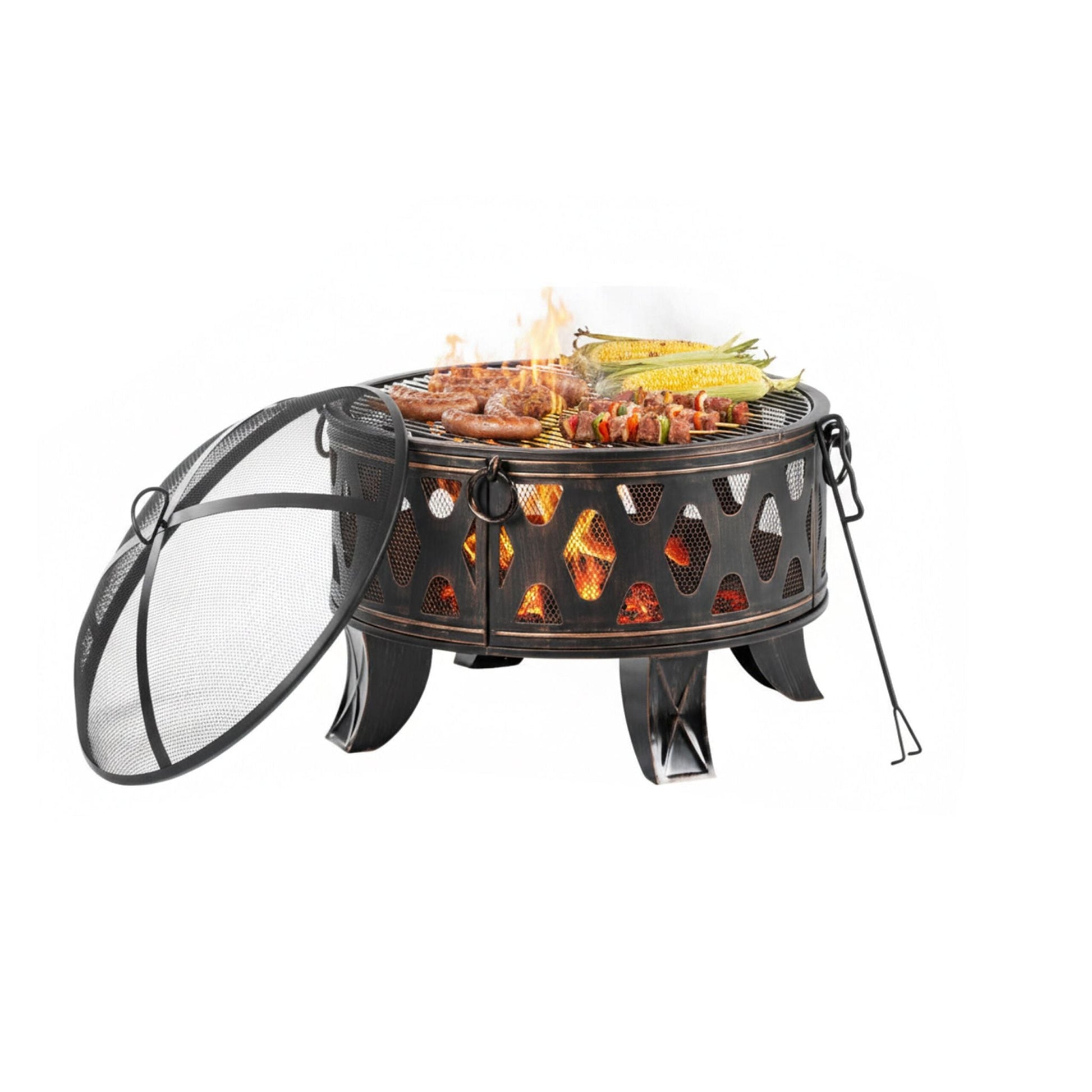 Feuerschale mit Grillrost Gold-Schwarz von Relaxdays