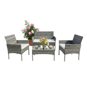 Gartenmöbel 4er-Set Rattan Creme-Grau von Relaxdays