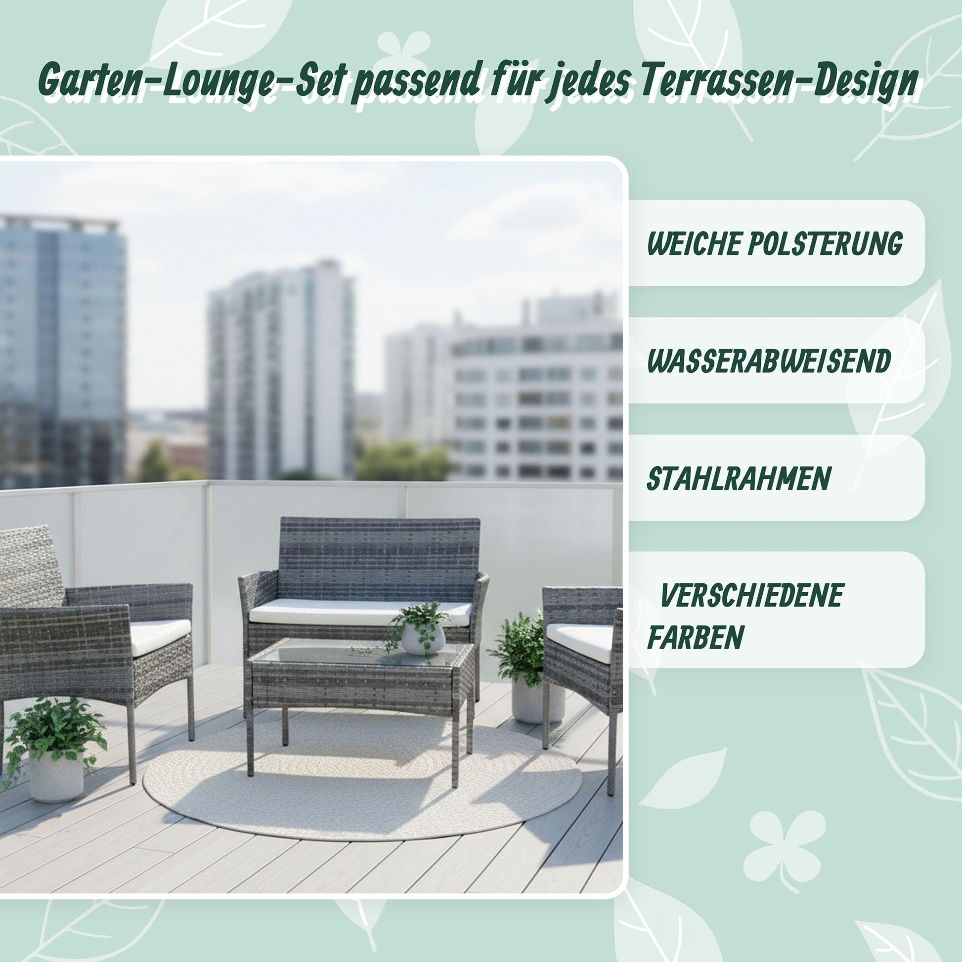 Gartenmöbel 4er-Set Rattan Creme-Grau von Relaxdays