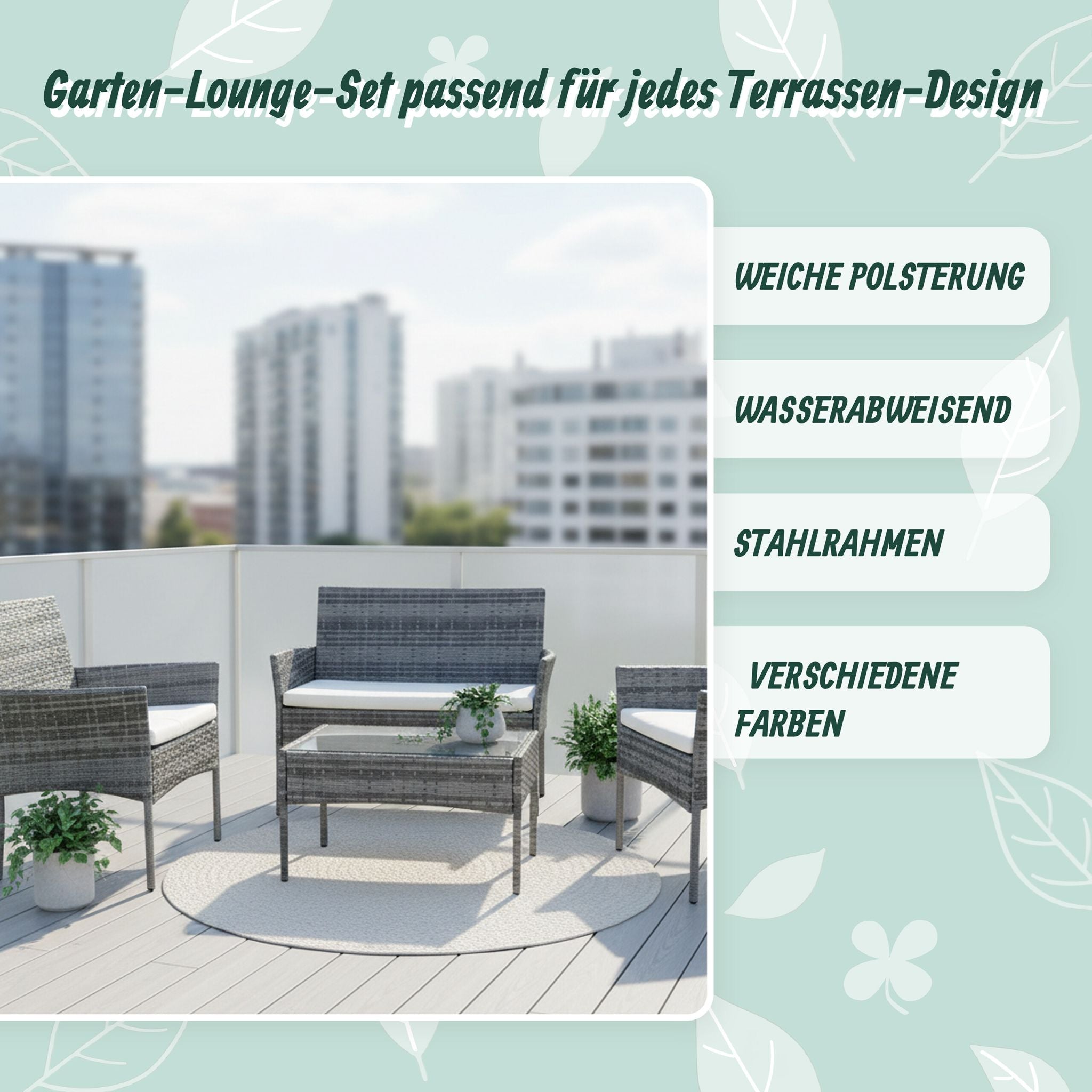 Gartenmöbel 4er-Set Rattan Creme-Grau von Relaxdays