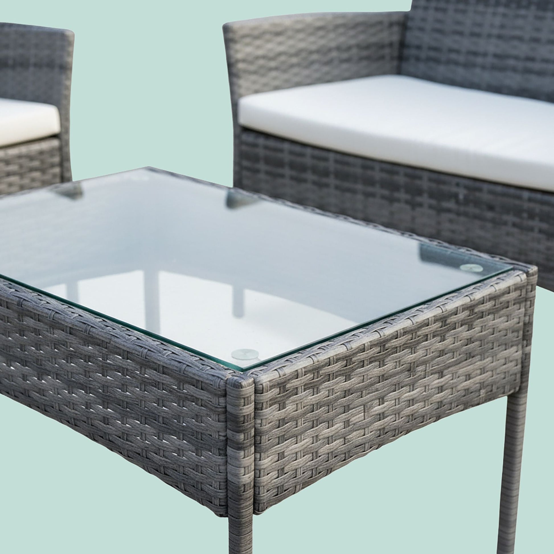 Gartenmöbel 4er-Set Rattan Creme-Grau von Relaxdays