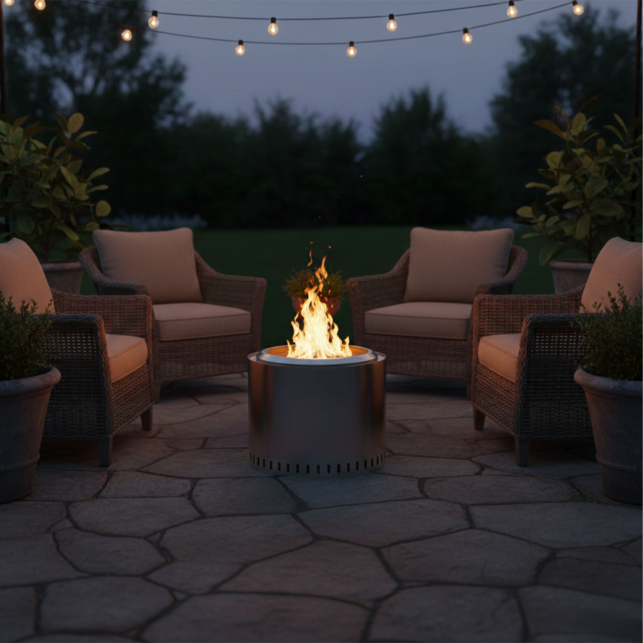 Feuerschale ohne Rauch 40 x 49cm Silber von Relaxdays