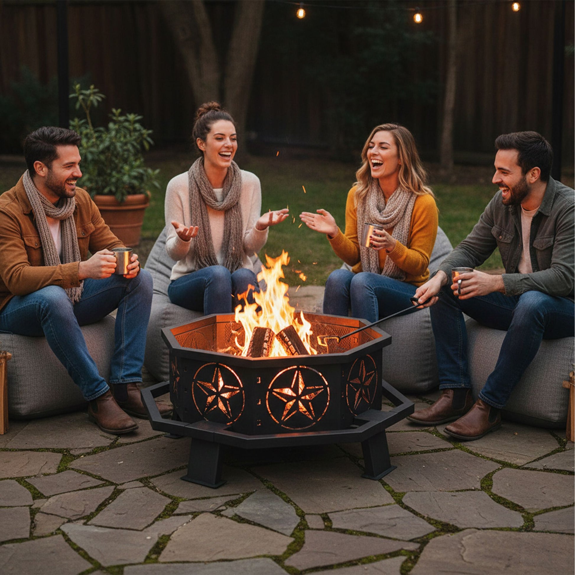 Achteckige Feuerschale mit Sternenmuster Schwarz von Relaxdays