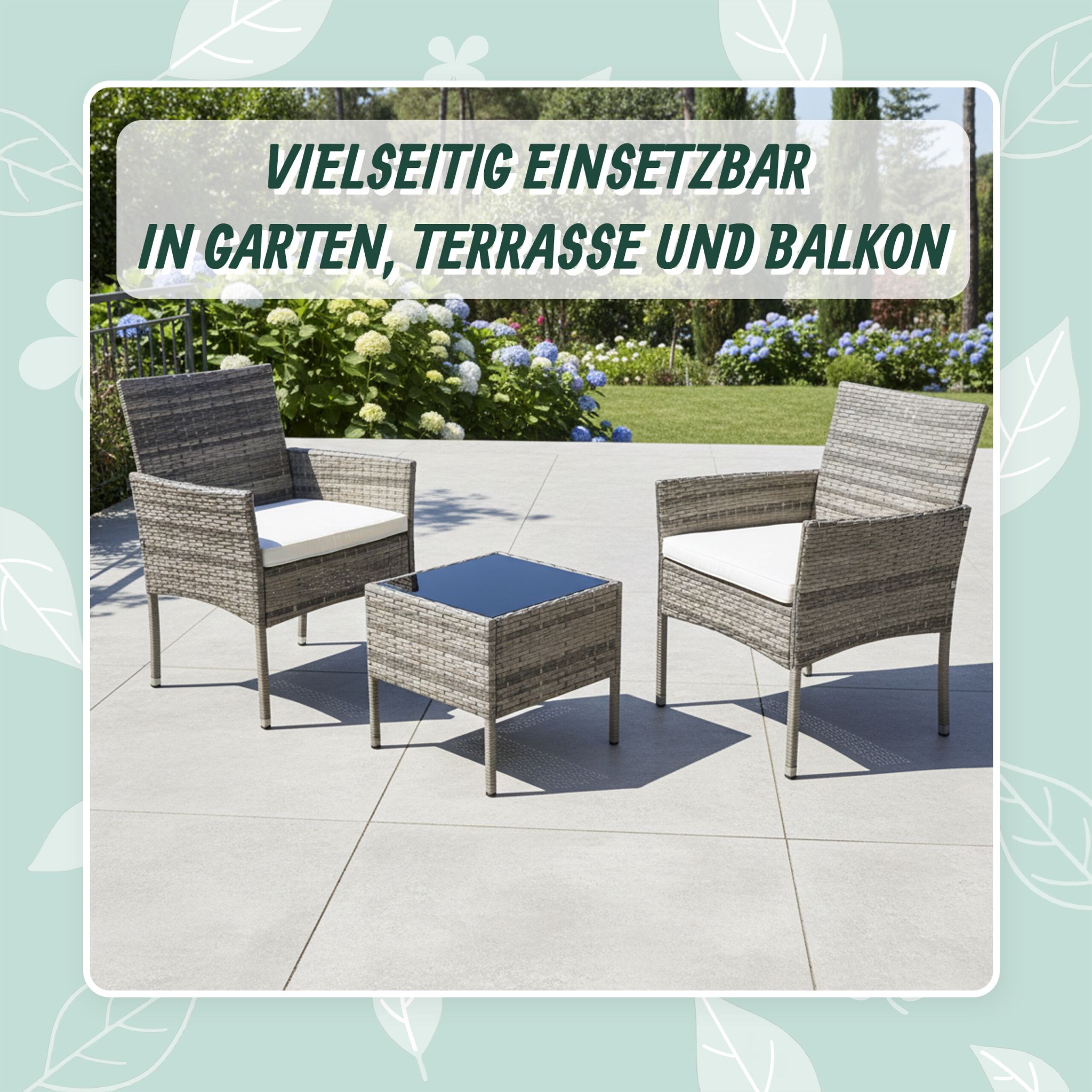 Gartenmöbel 3er-Set Rattan Creme-Schwarz-Grau