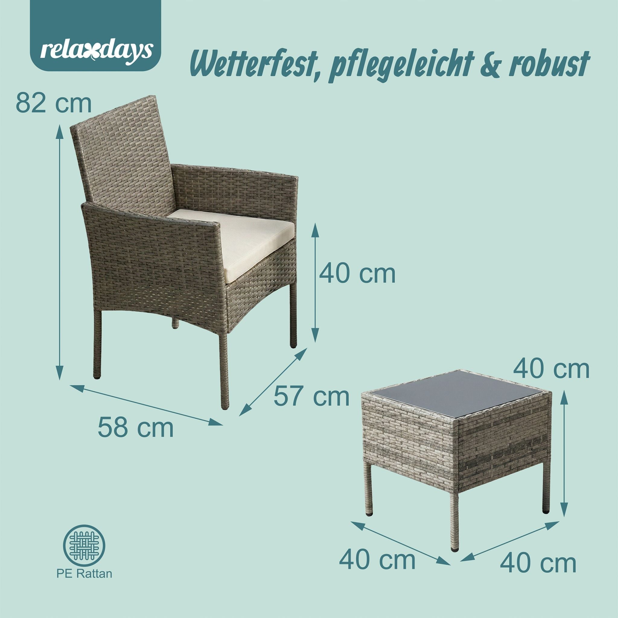 Gartenmöbel 3er-Set Rattan Creme-Schwarz-Grau
