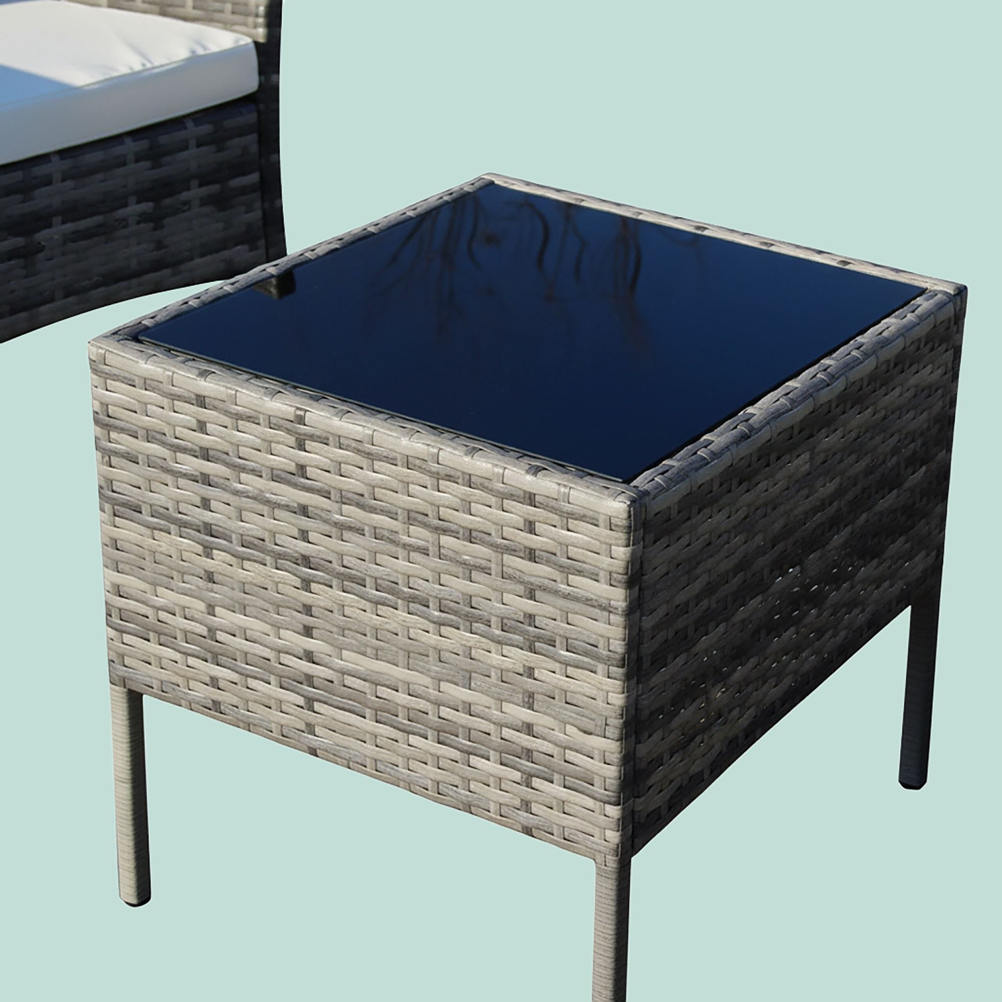 Gartenmöbel 3er-Set Rattan Creme-Schwarz-Grau