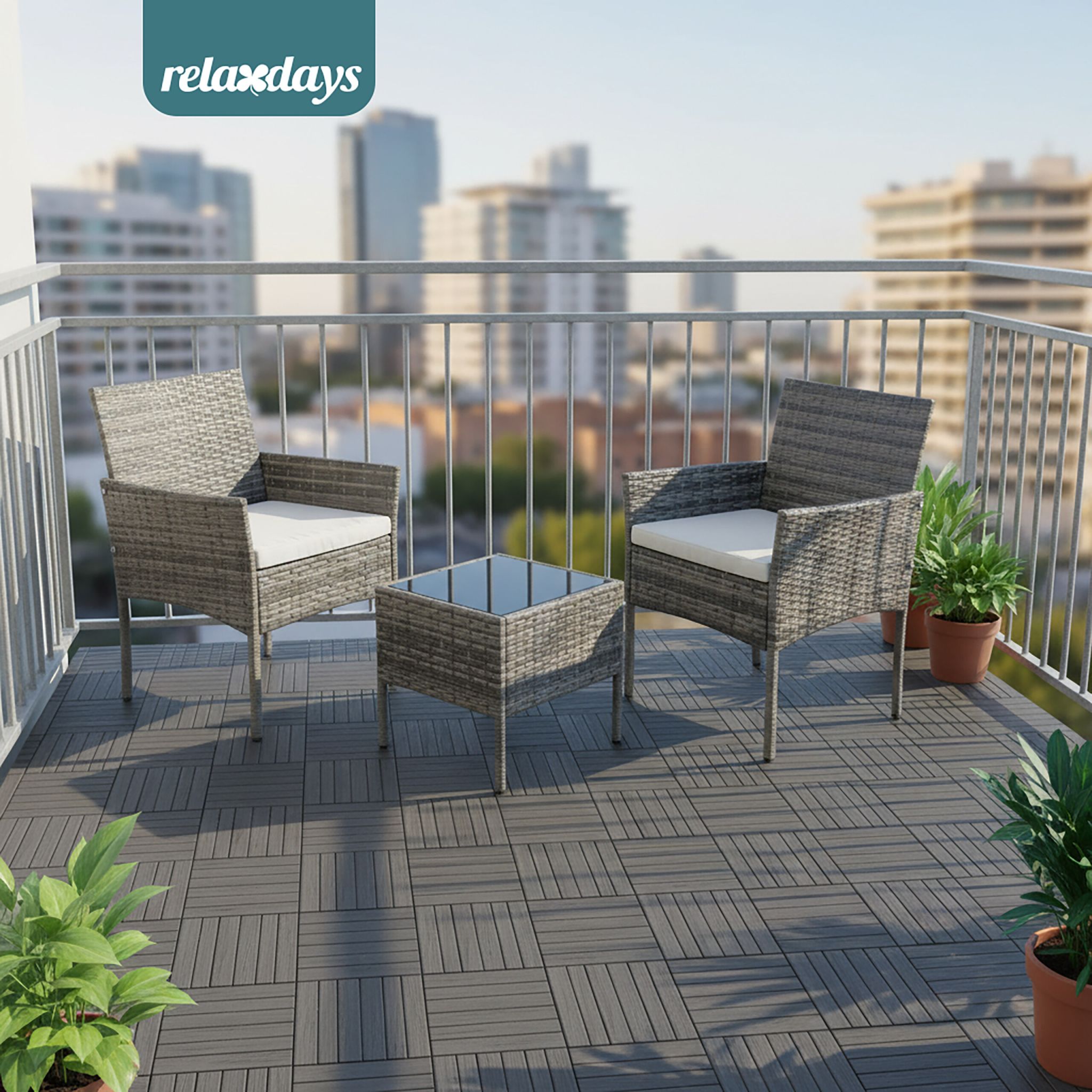 Gartenmöbel 3er-Set Rattan Creme-Schwarz-Grau