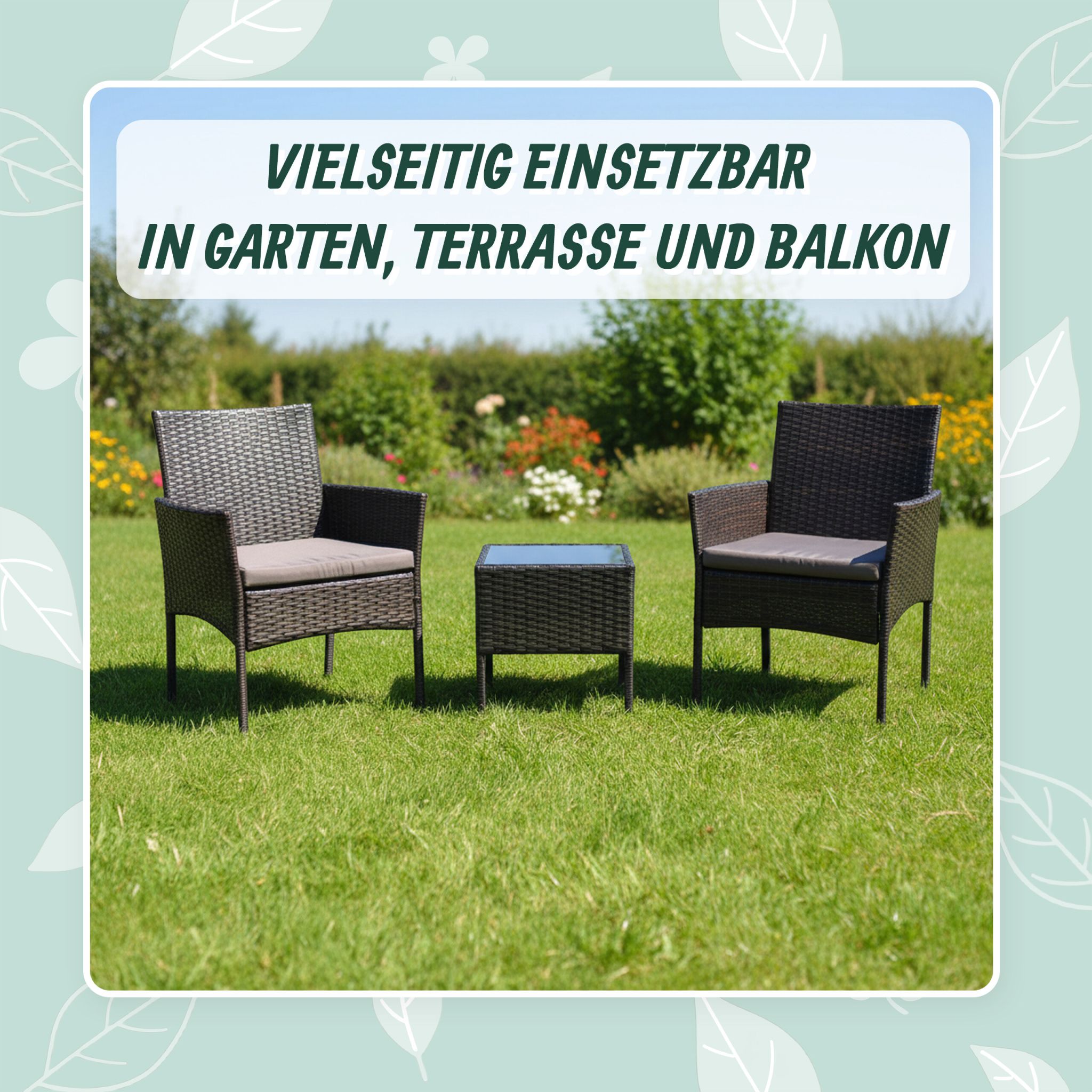 Gartenmöbel 3er-Set Rattan Schwarz-Grau