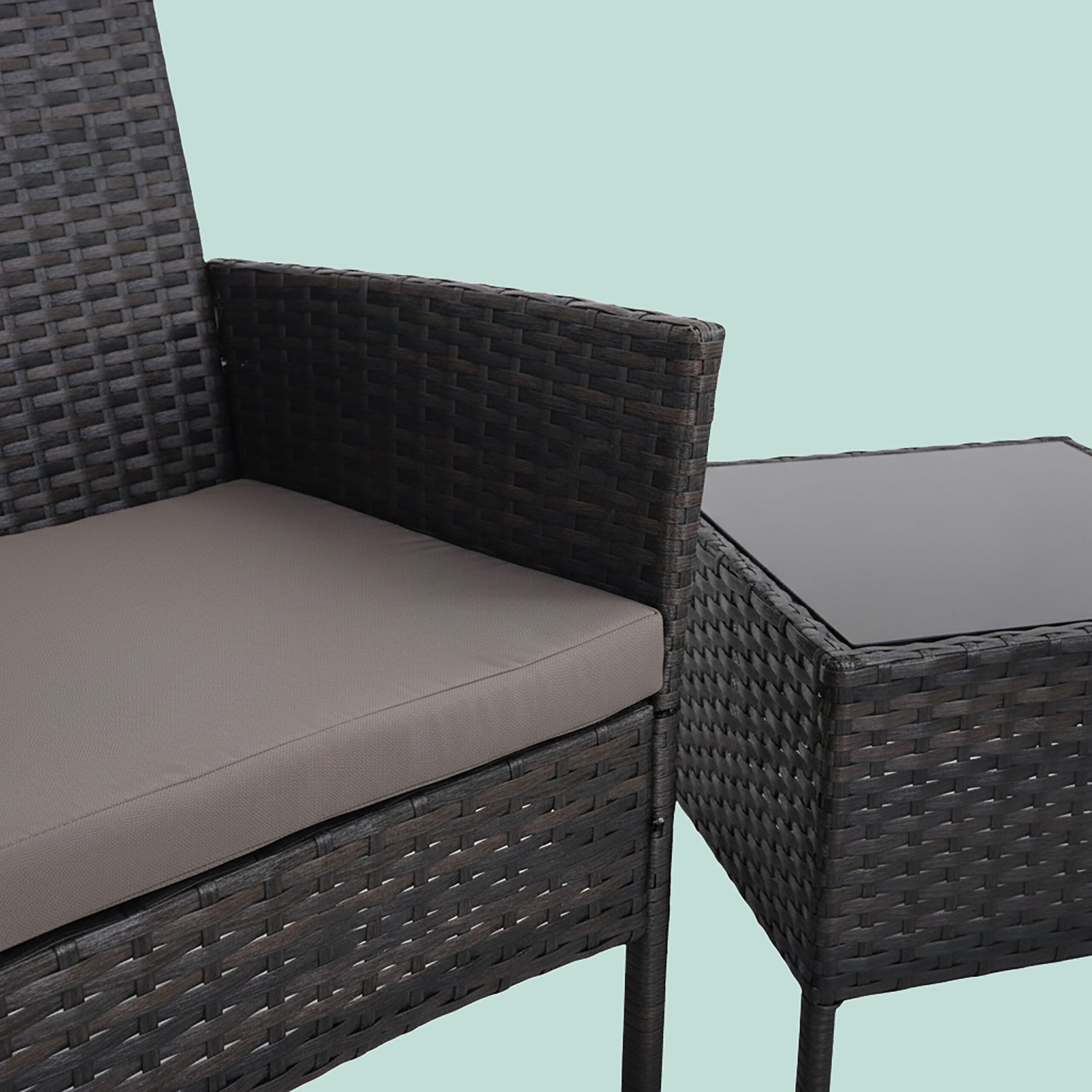 Gartenmöbel 3er-Set Rattan Schwarz-Grau