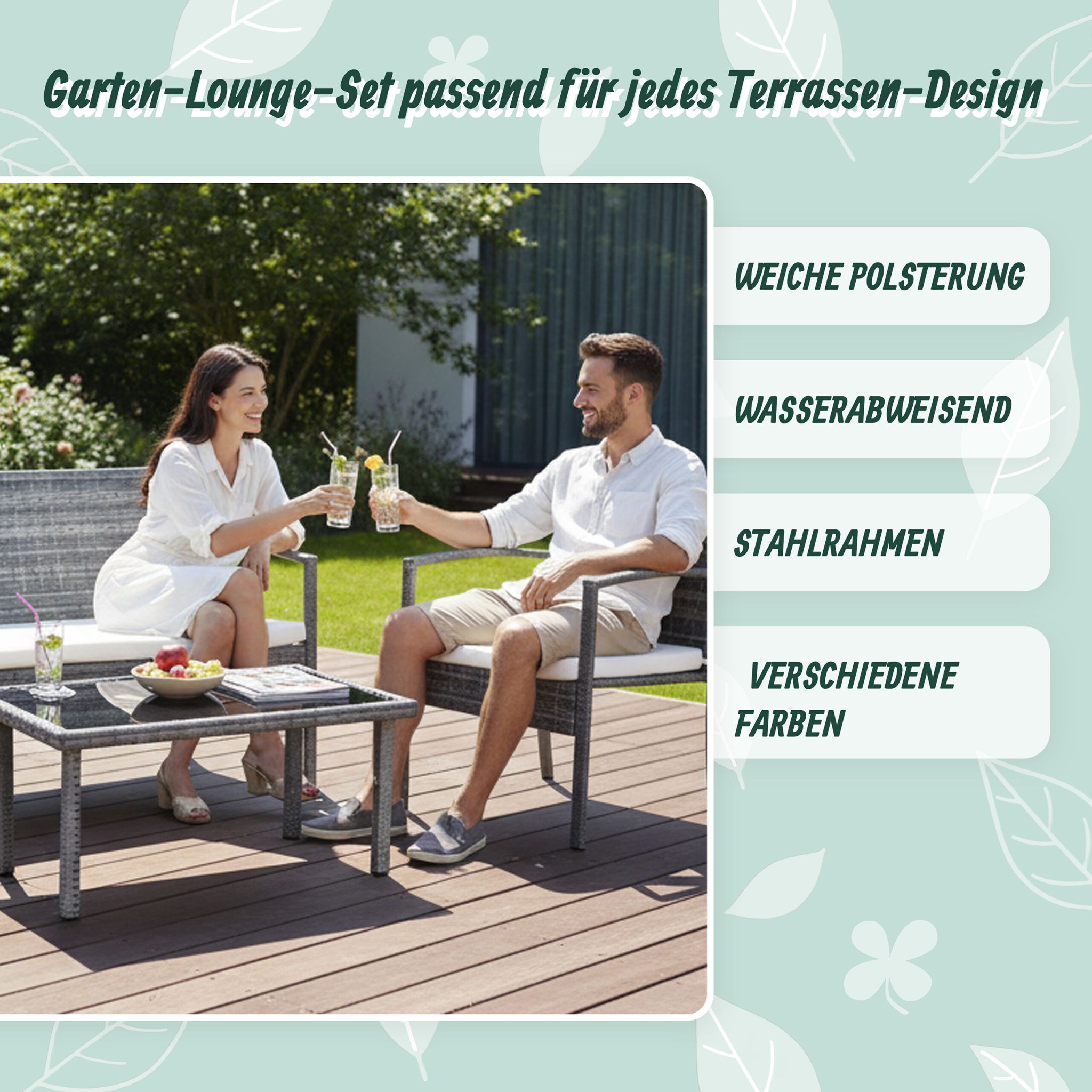 Gartenmöbel 4er-Set Rattan Creme-Grau