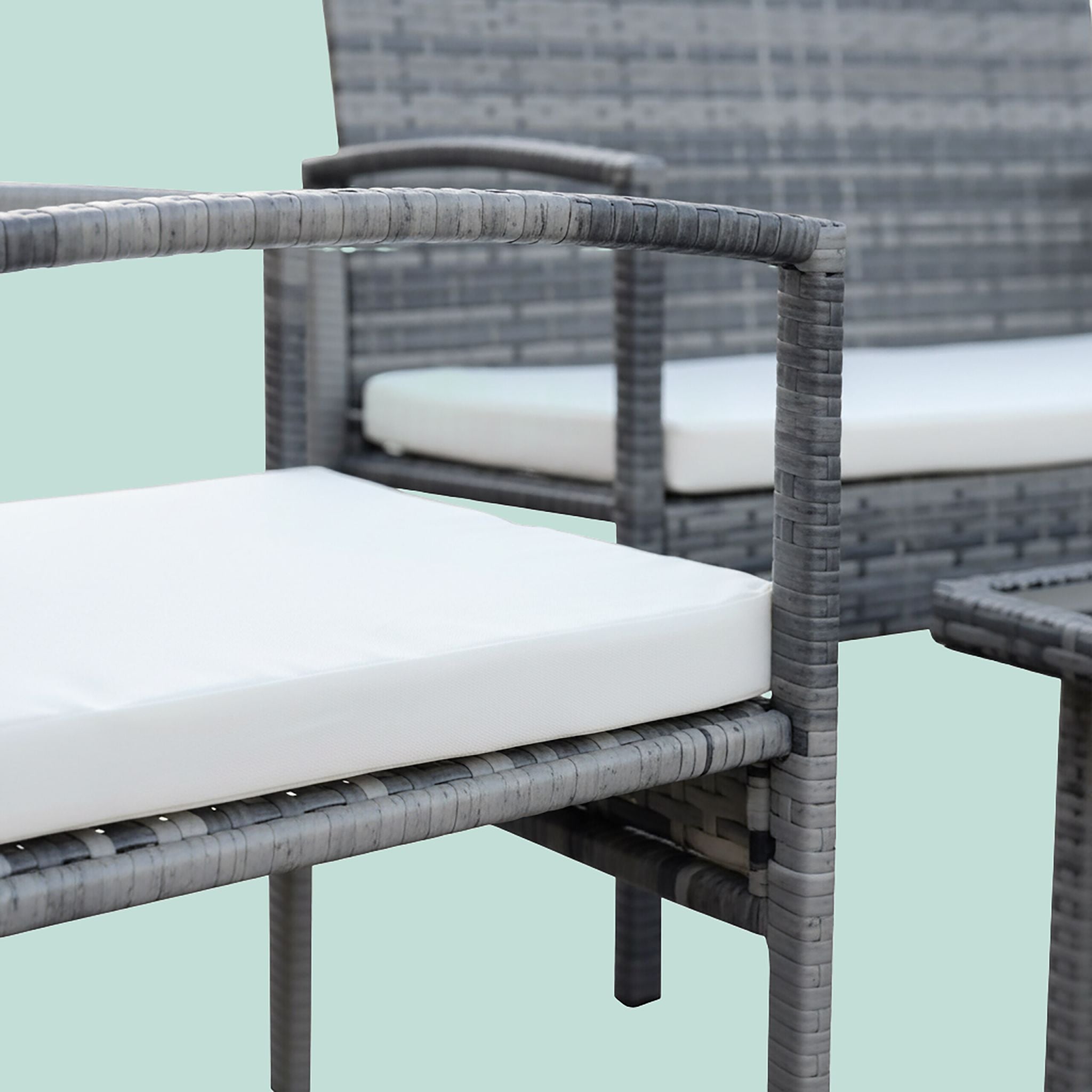 Gartenmöbel 4er-Set Rattan Creme-Grau