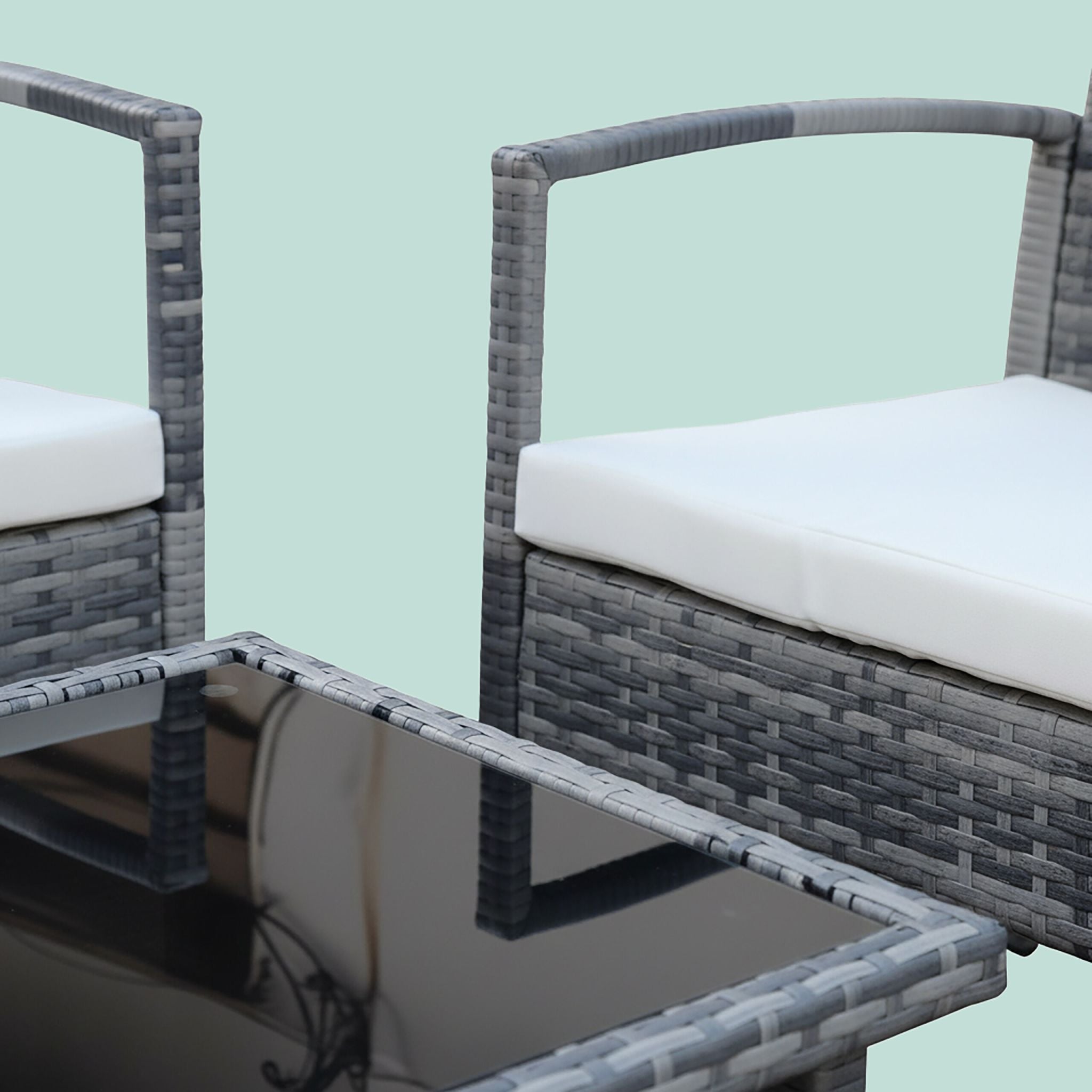Gartenmöbel 4er-Set Rattan Creme-Grau