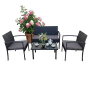Gartenmöbel 4er-Set Rattan Schwarz-Grau von Relaxdays