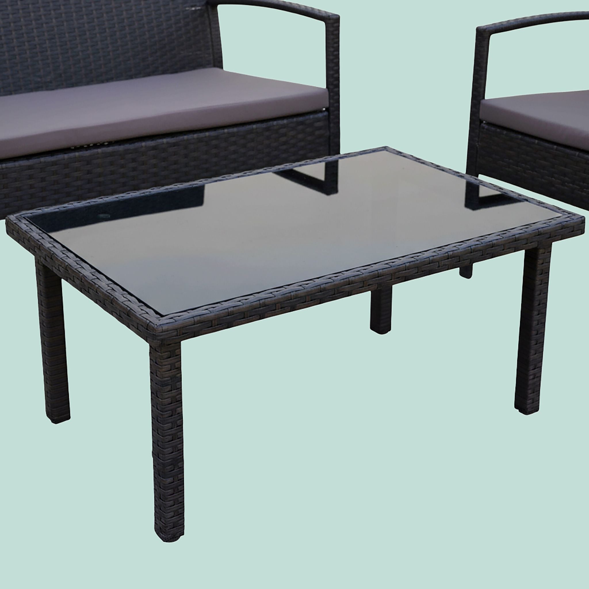 Gartenmöbel 4er-Set Rattan Schwarz-Grau von Relaxdays