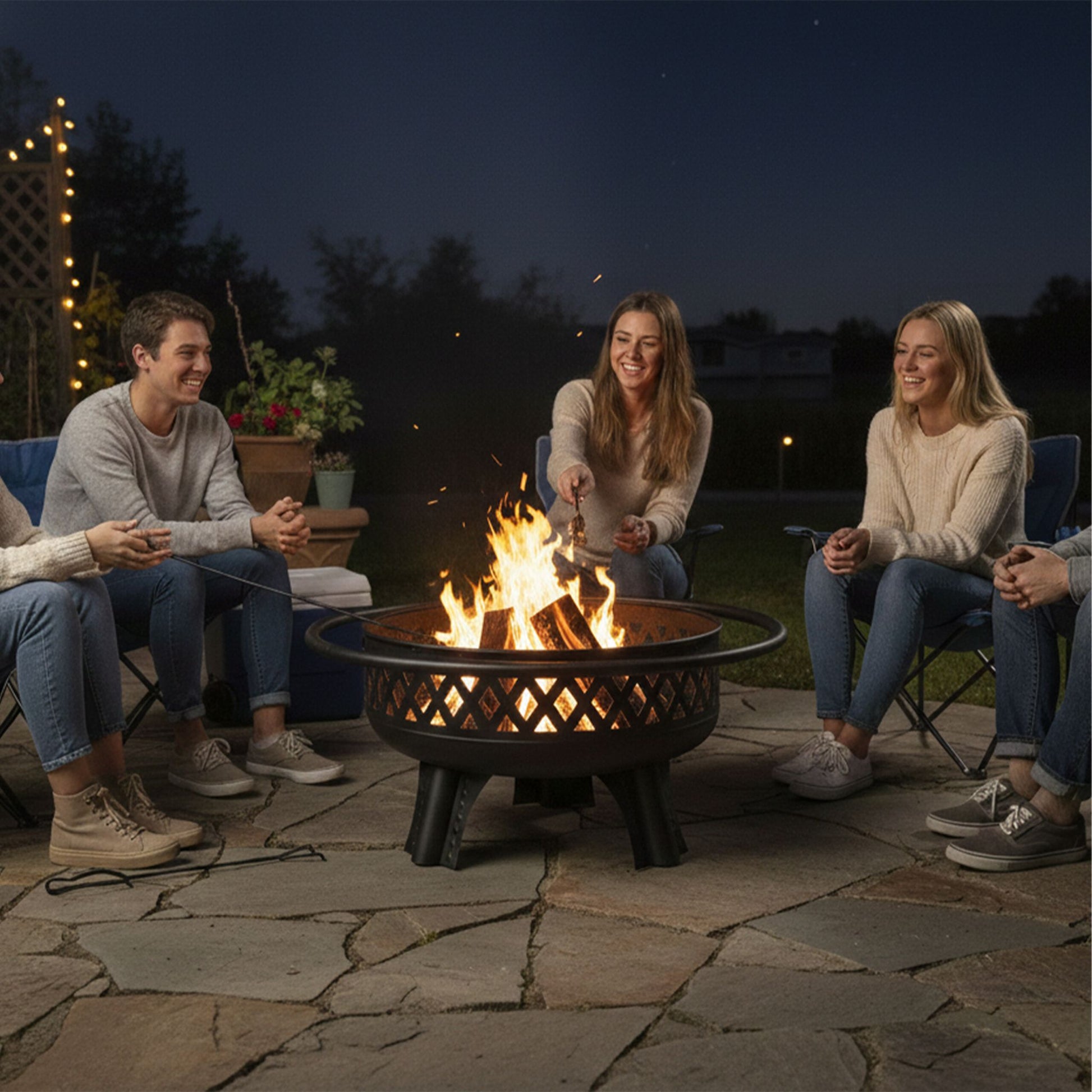Feuerschale mit verstellbarem Grillrost Schwarz von Relaxdays